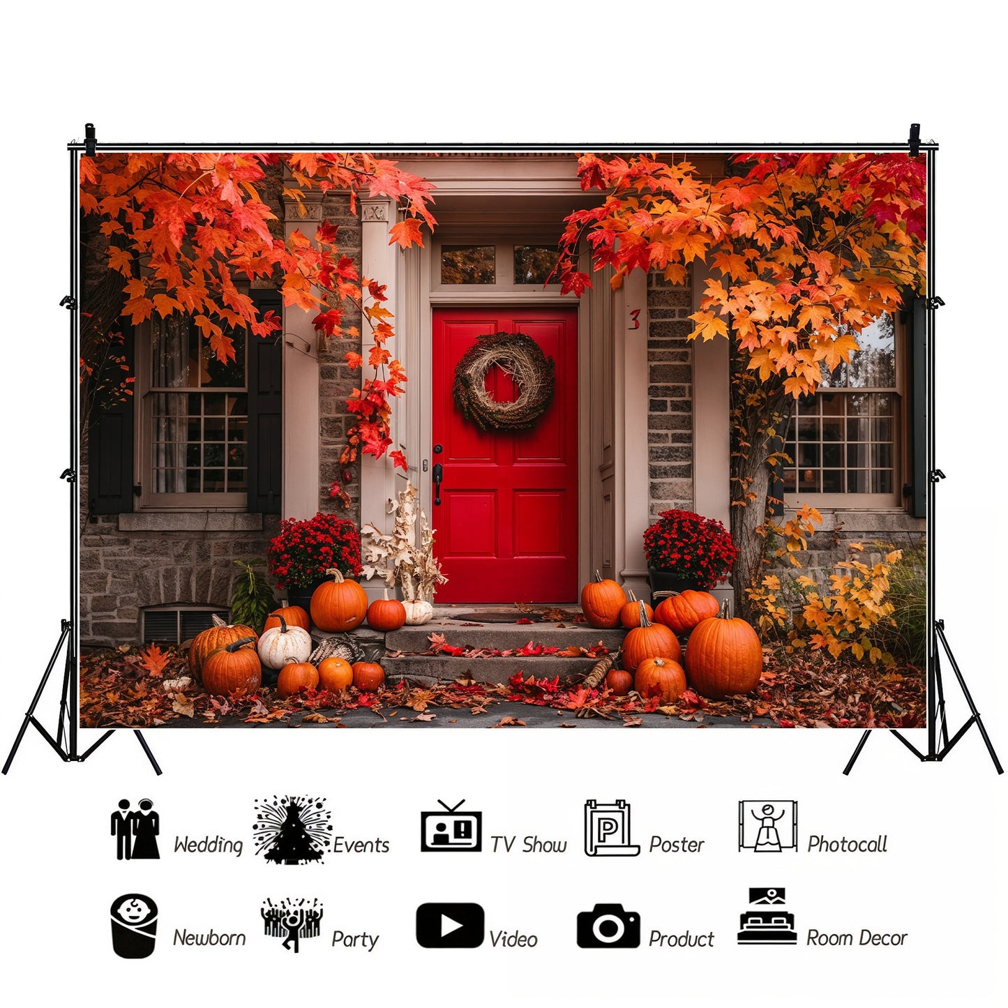 Festive Fall Red Doorway Backdrop