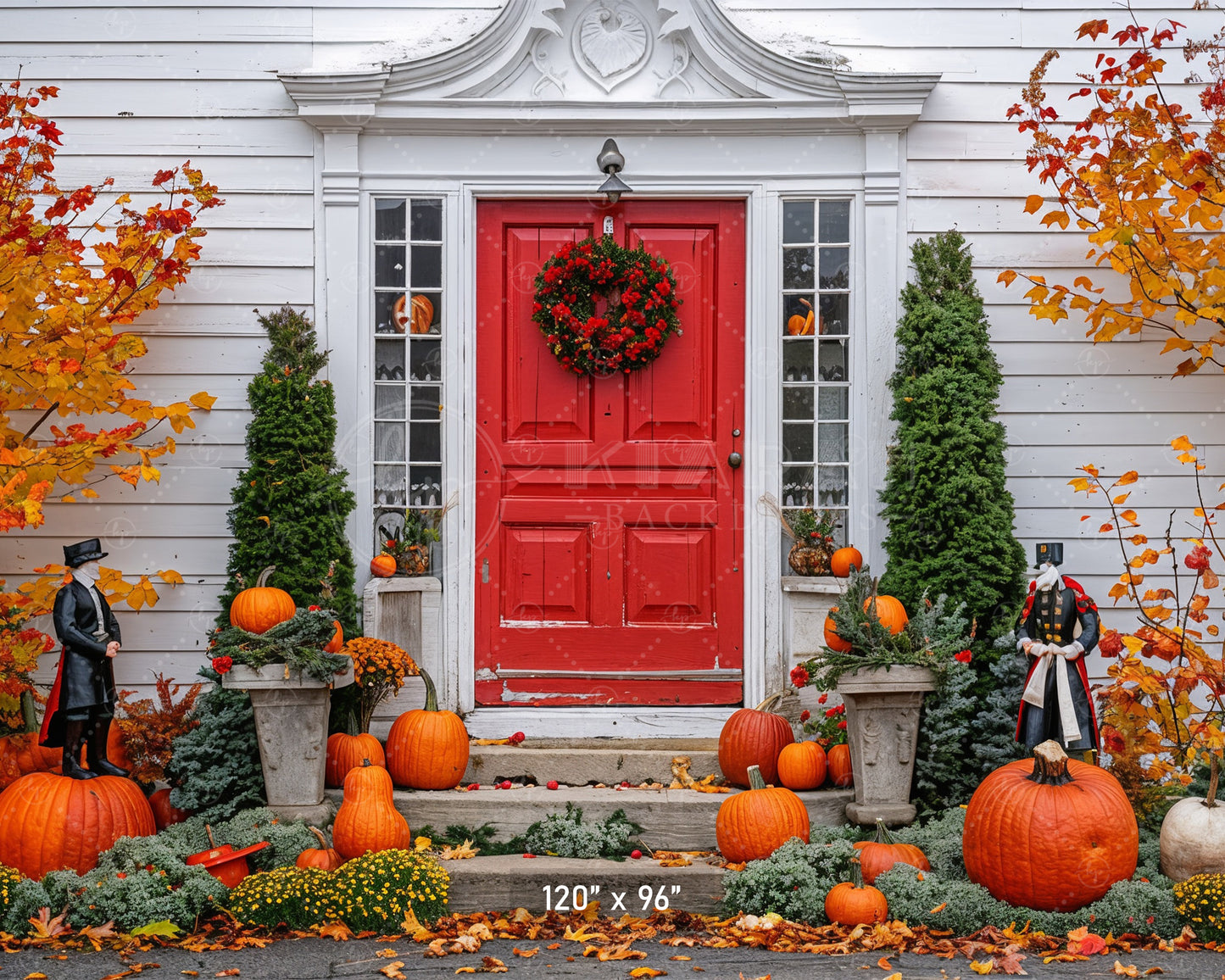 Festive Colonial Fall Porch Backdrop