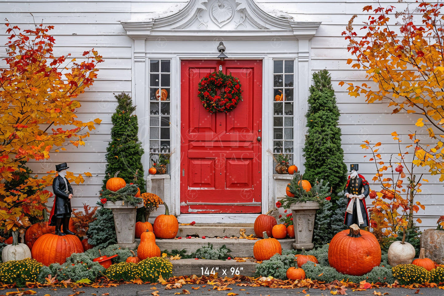 Festive Colonial Fall Porch Backdrop