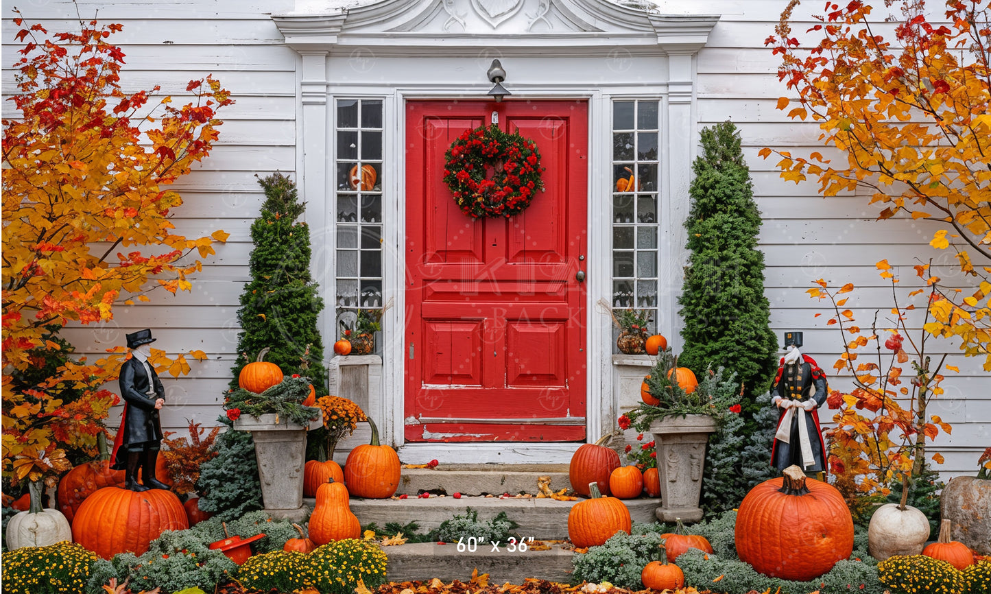 Festive Colonial Fall Porch Backdrop