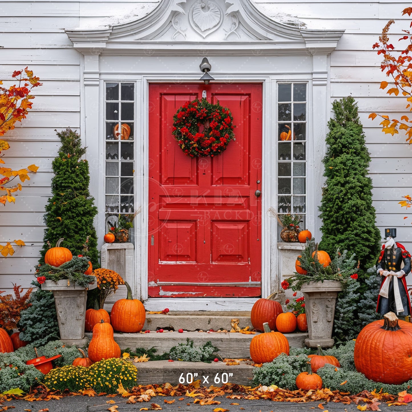 Festive Colonial Fall Porch Backdrop