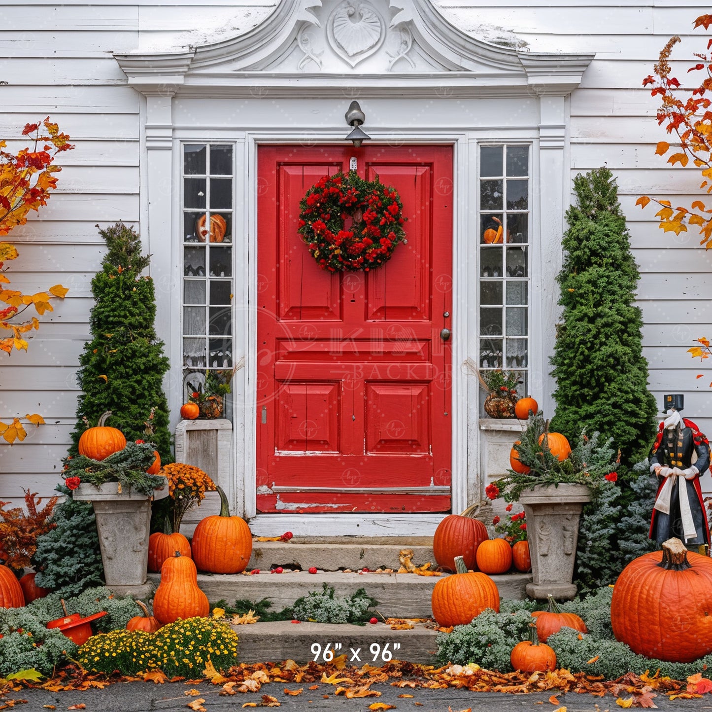 Festive Colonial Fall Porch Backdrop