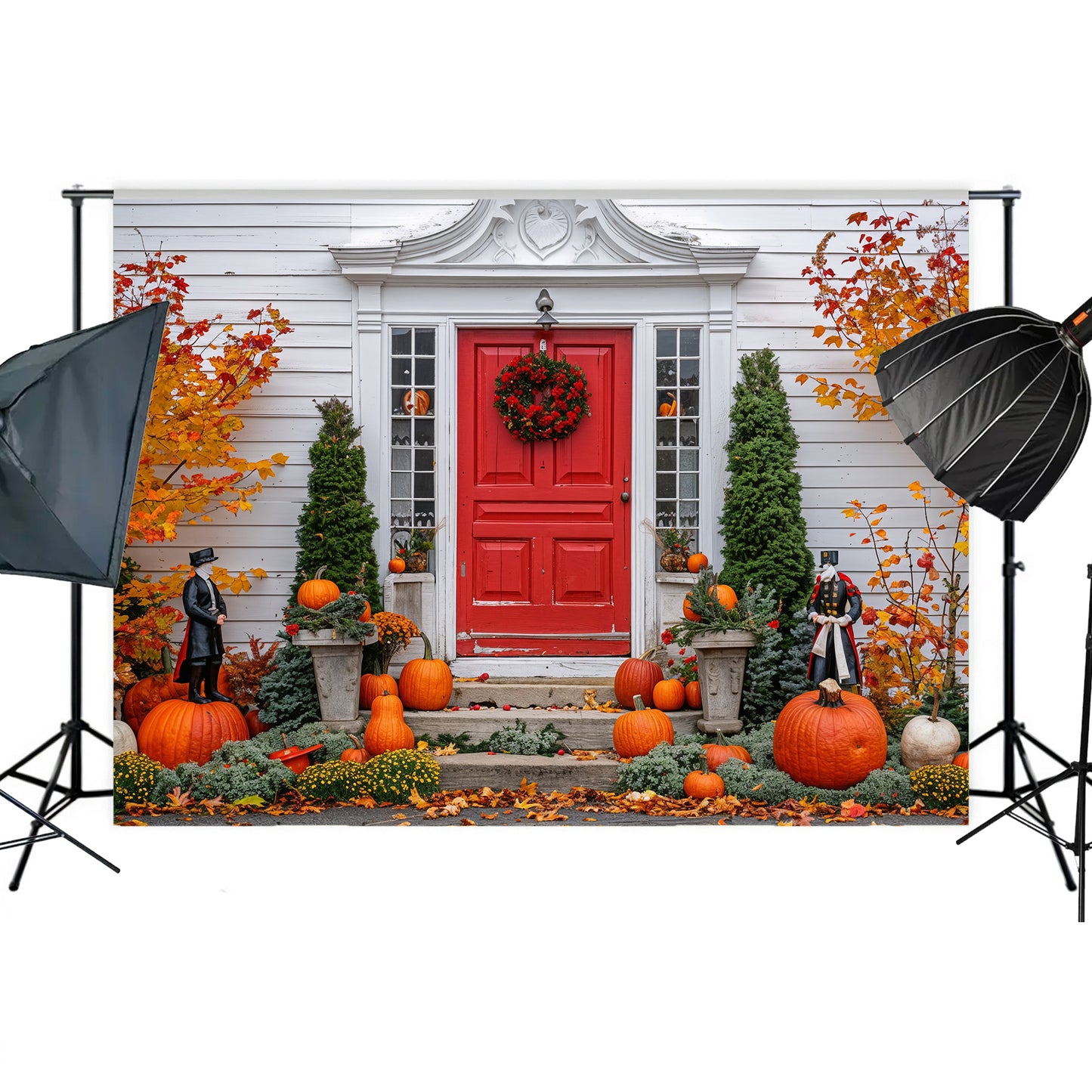 Festive Colonial Fall Porch Backdrop