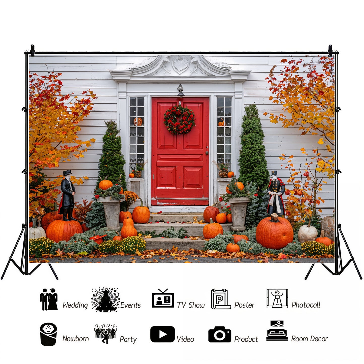 Festive Colonial Fall Porch Backdrop