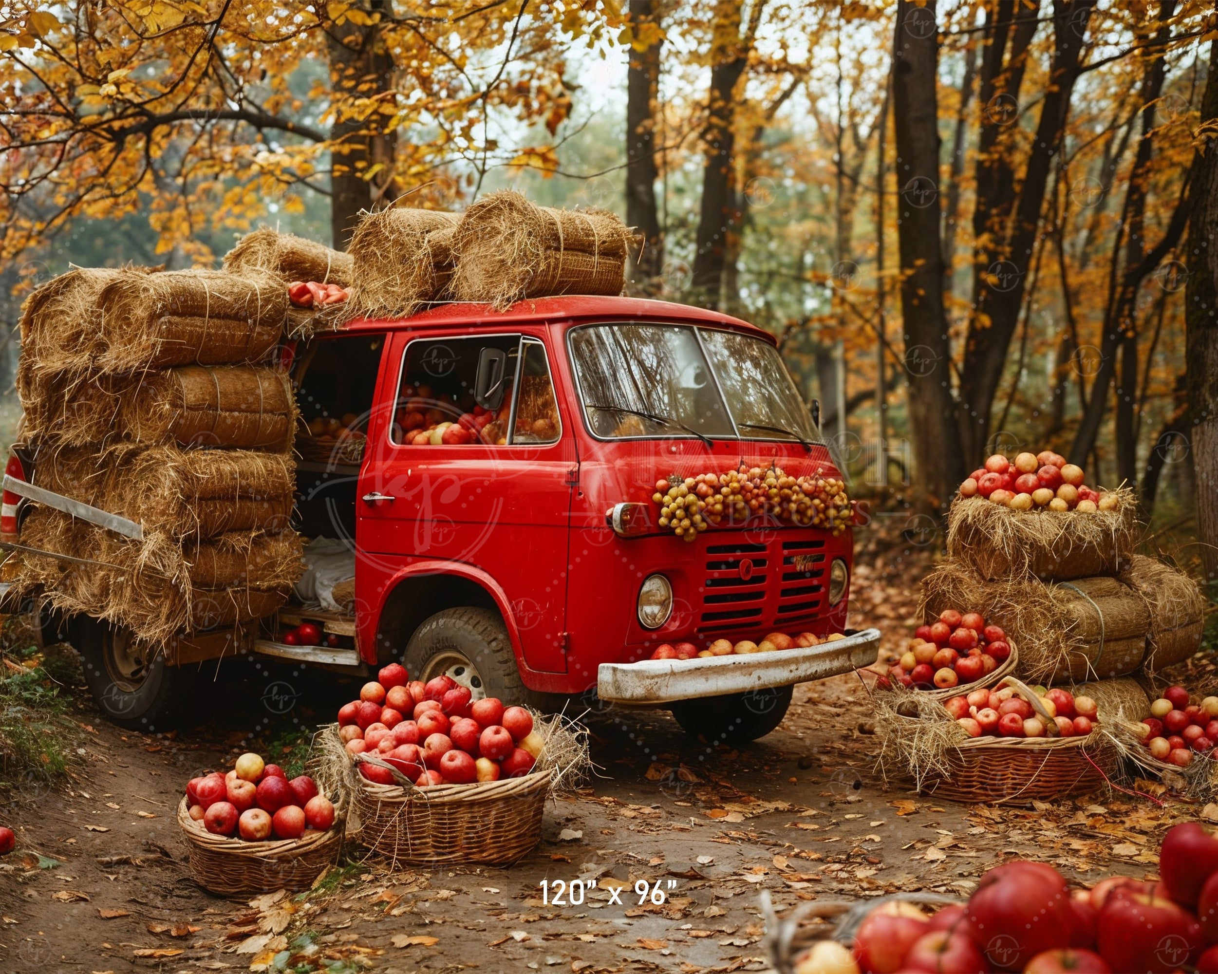 Rustic Red Truck Autumn Harvest Backdrop