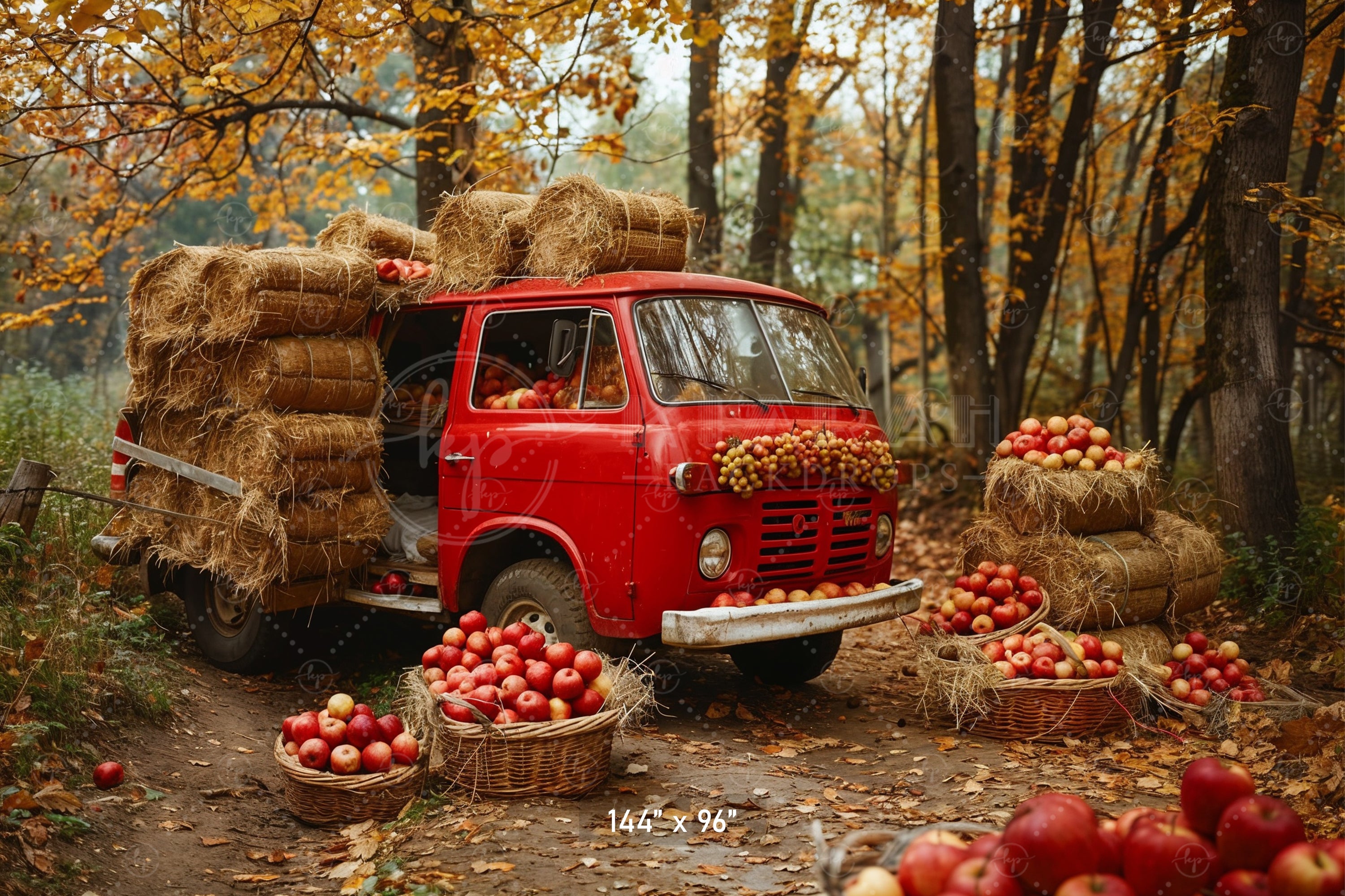 Rustic Red Truck Autumn Harvest Backdrop