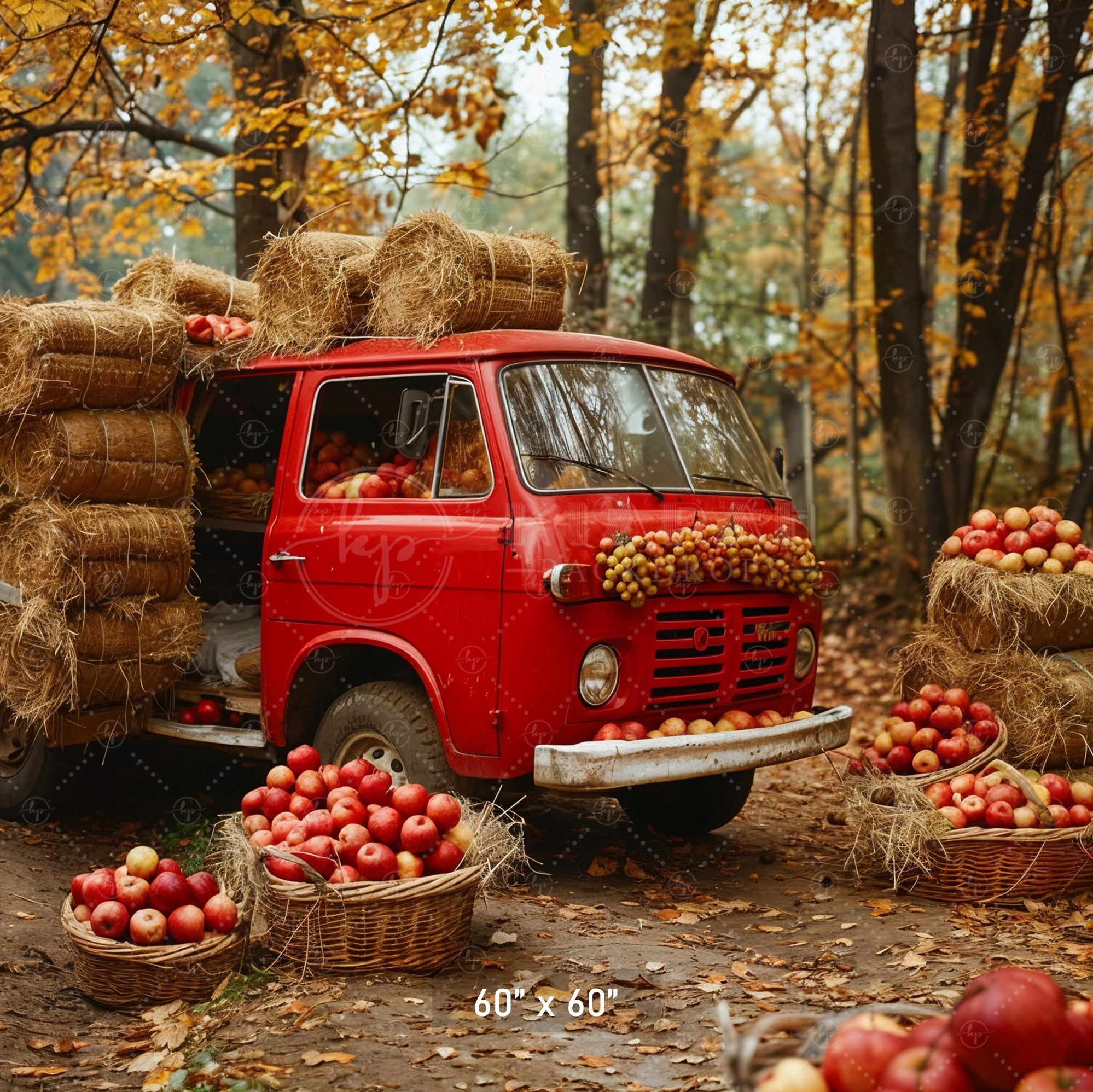 Rustic Red Truck Autumn Harvest Backdrop