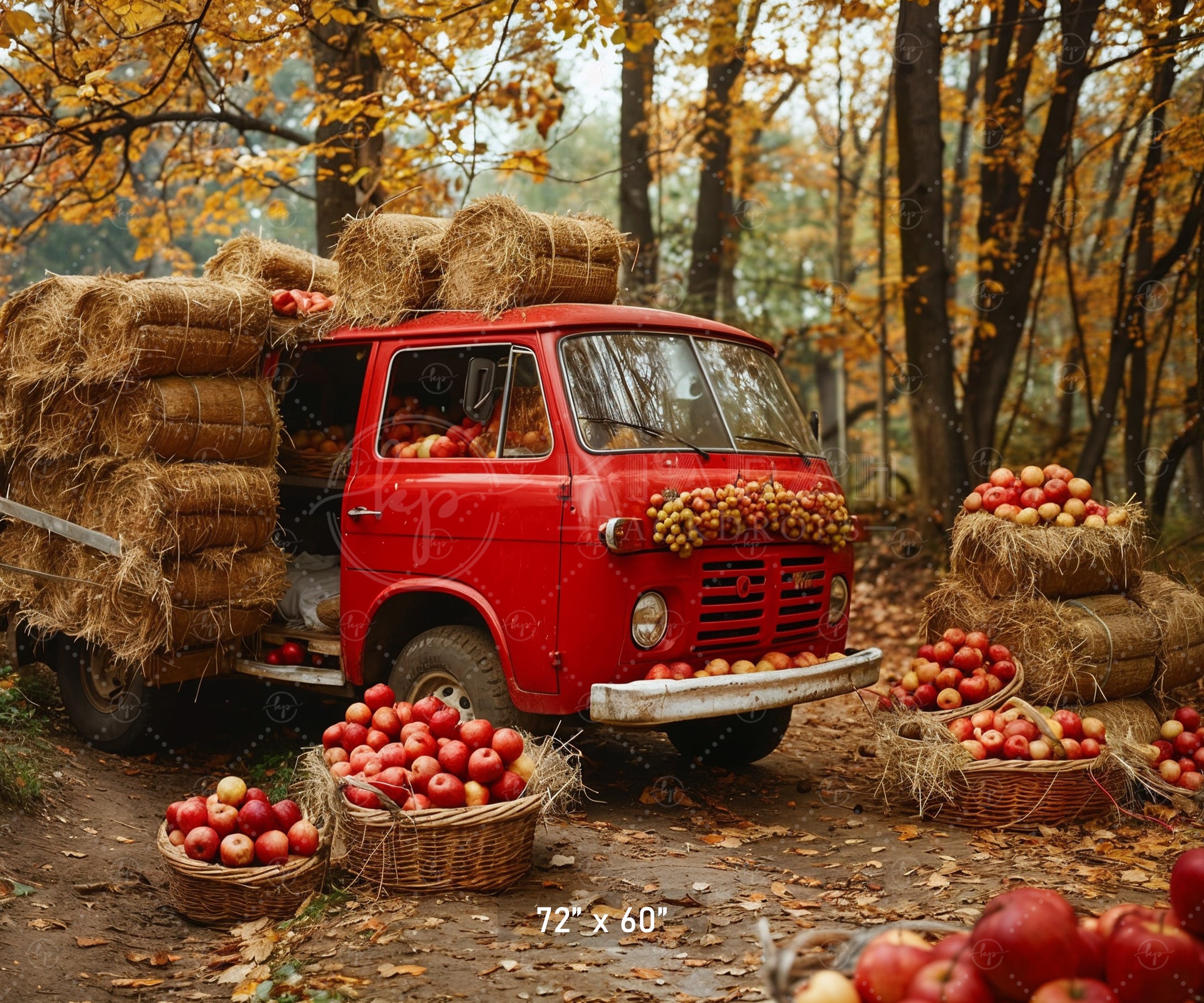 Rustic Red Truck Autumn Harvest Backdrop