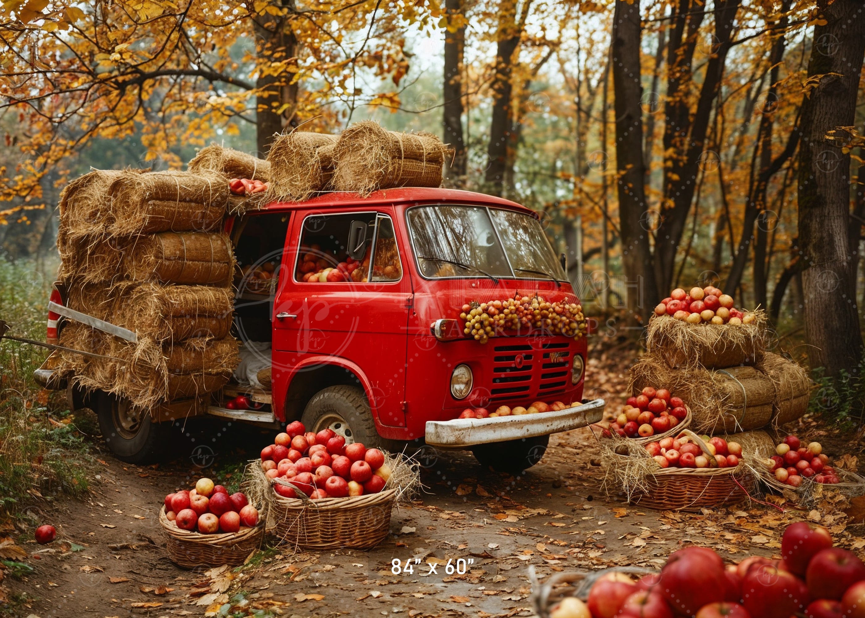 Rustic Red Truck Autumn Harvest Backdrop