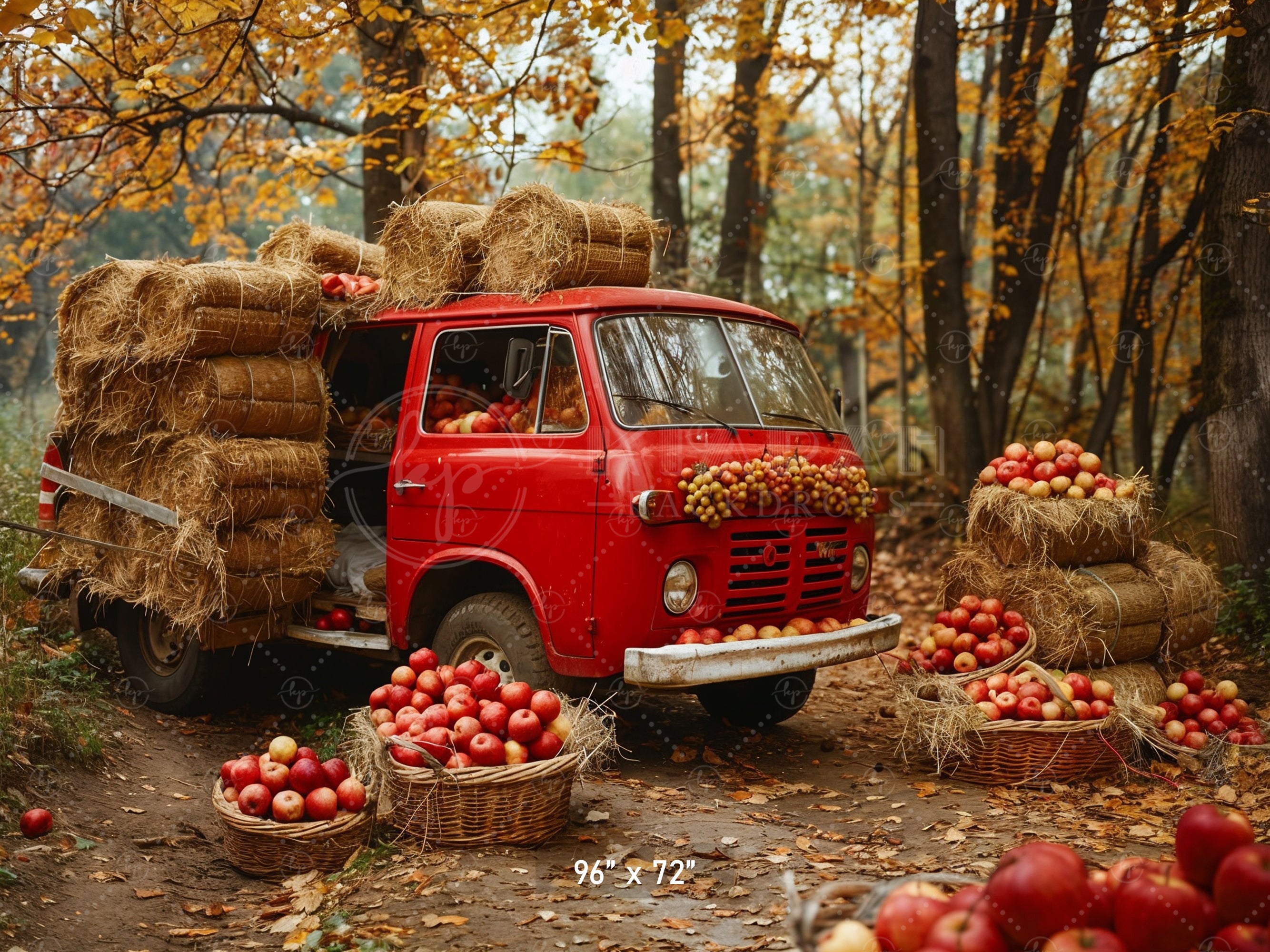 Rustic Red Truck Autumn Harvest Backdrop