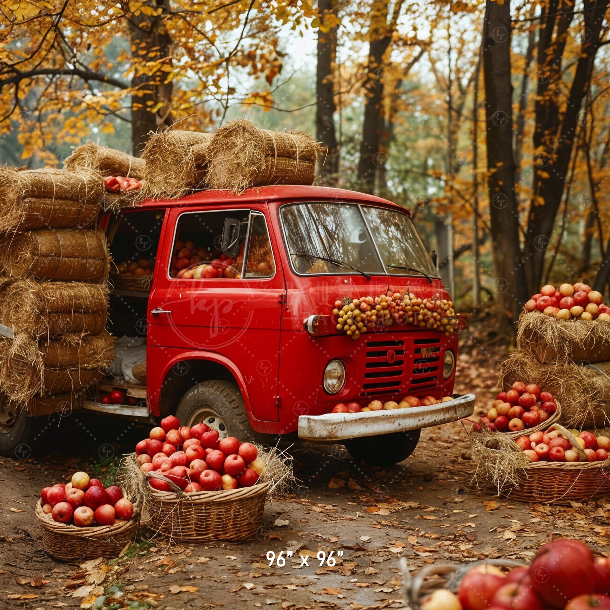 Rustic Red Truck Autumn Harvest Backdrop