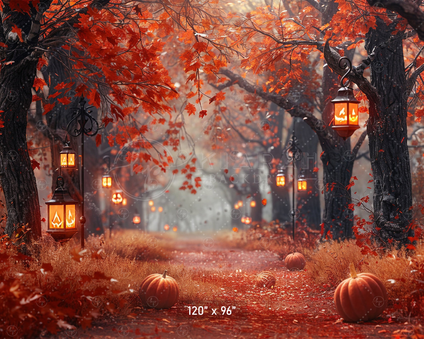 Spooky Autumn Lantern Path Backdrop