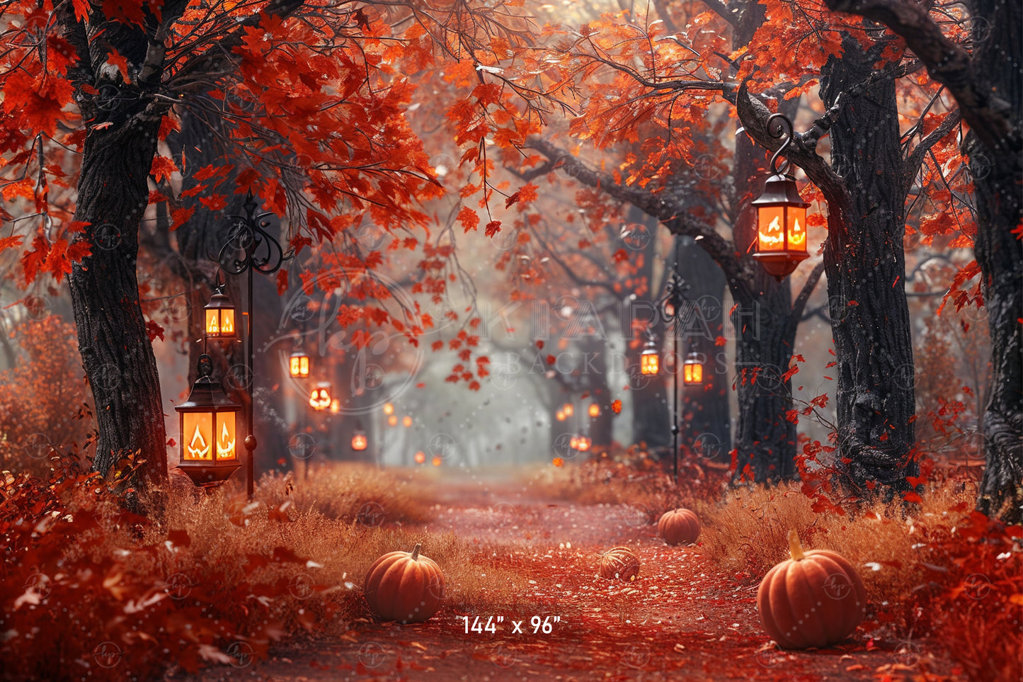 Spooky Autumn Lantern Path Backdrop