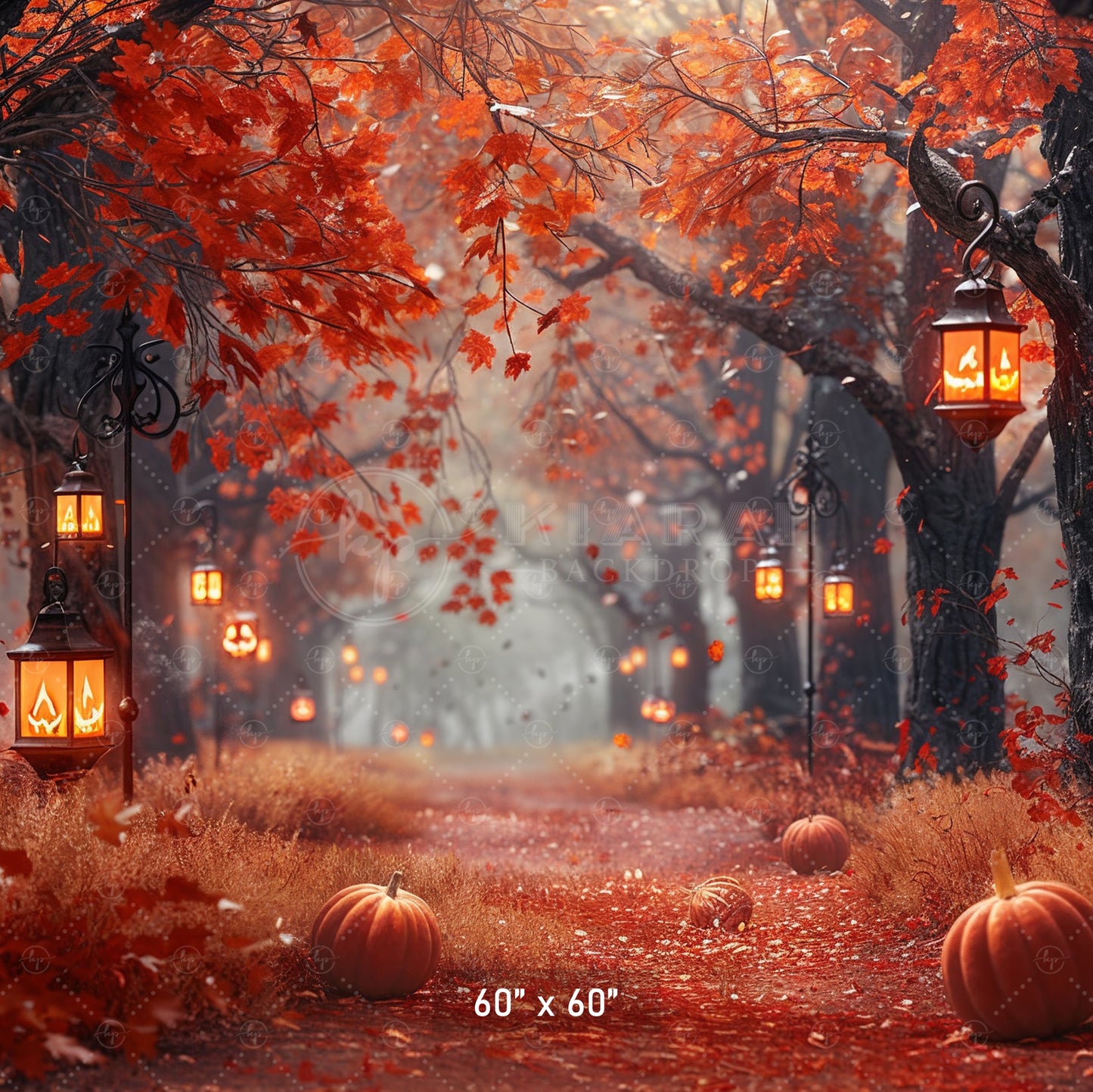 Spooky Autumn Lantern Path Backdrop