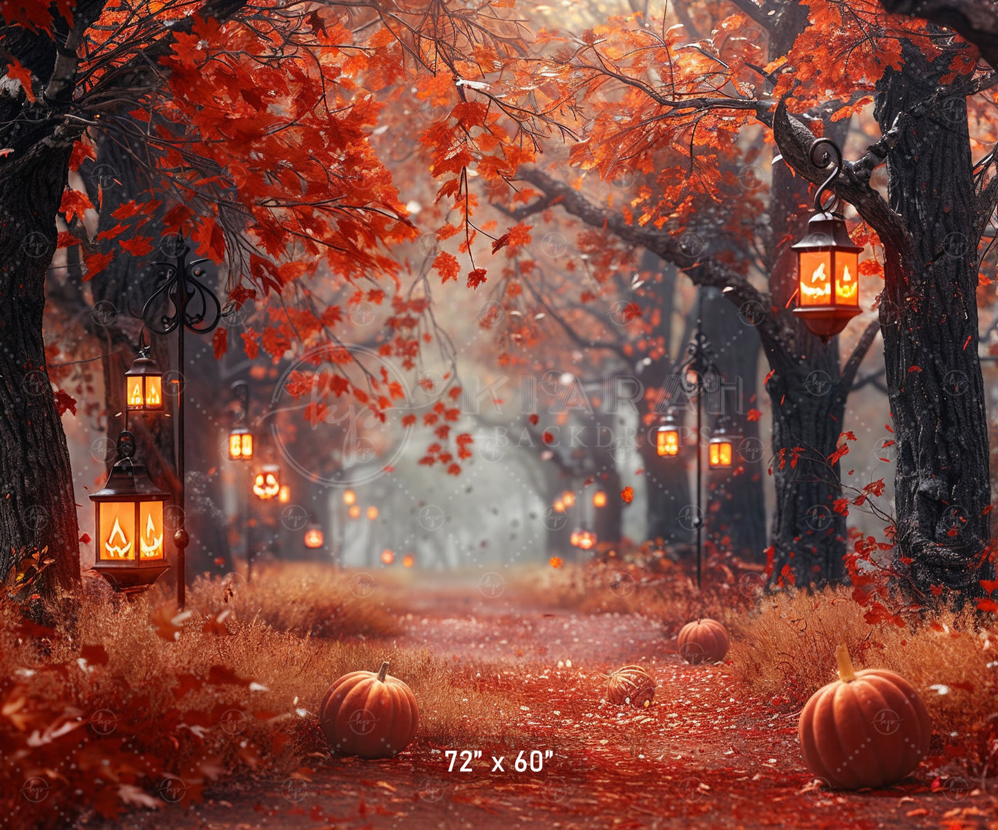 Spooky Autumn Lantern Path Backdrop