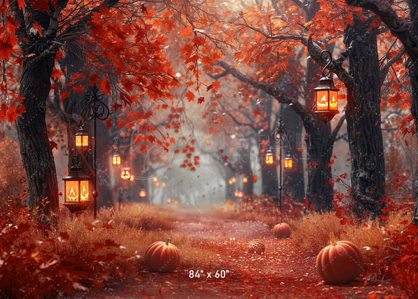 Spooky Autumn Lantern Path Backdrop