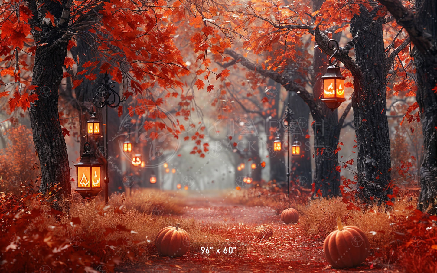 Spooky Autumn Lantern Path Backdrop