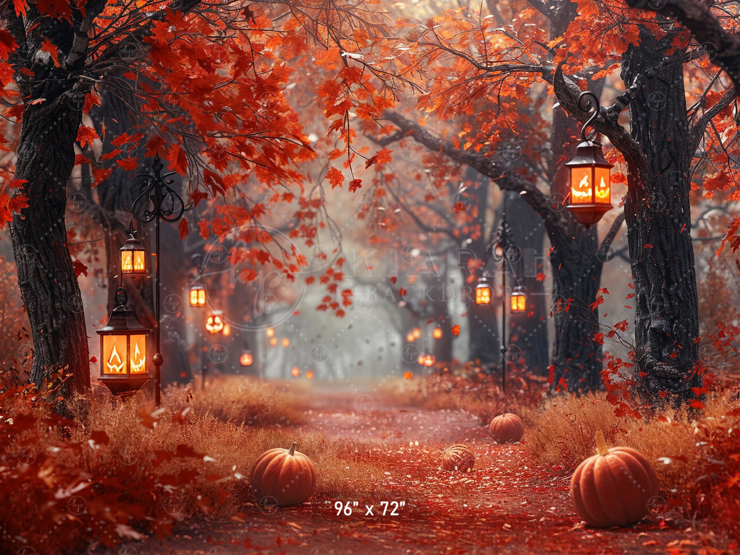 Spooky Autumn Lantern Path Backdrop