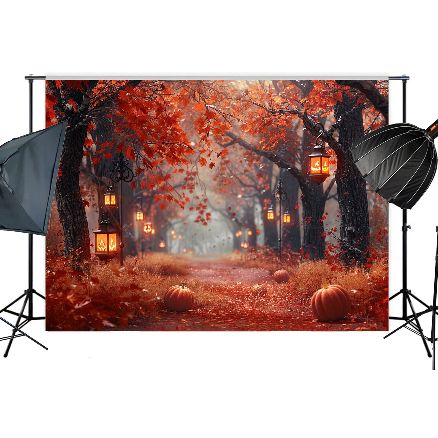 Spooky Autumn Lantern Path Backdrop