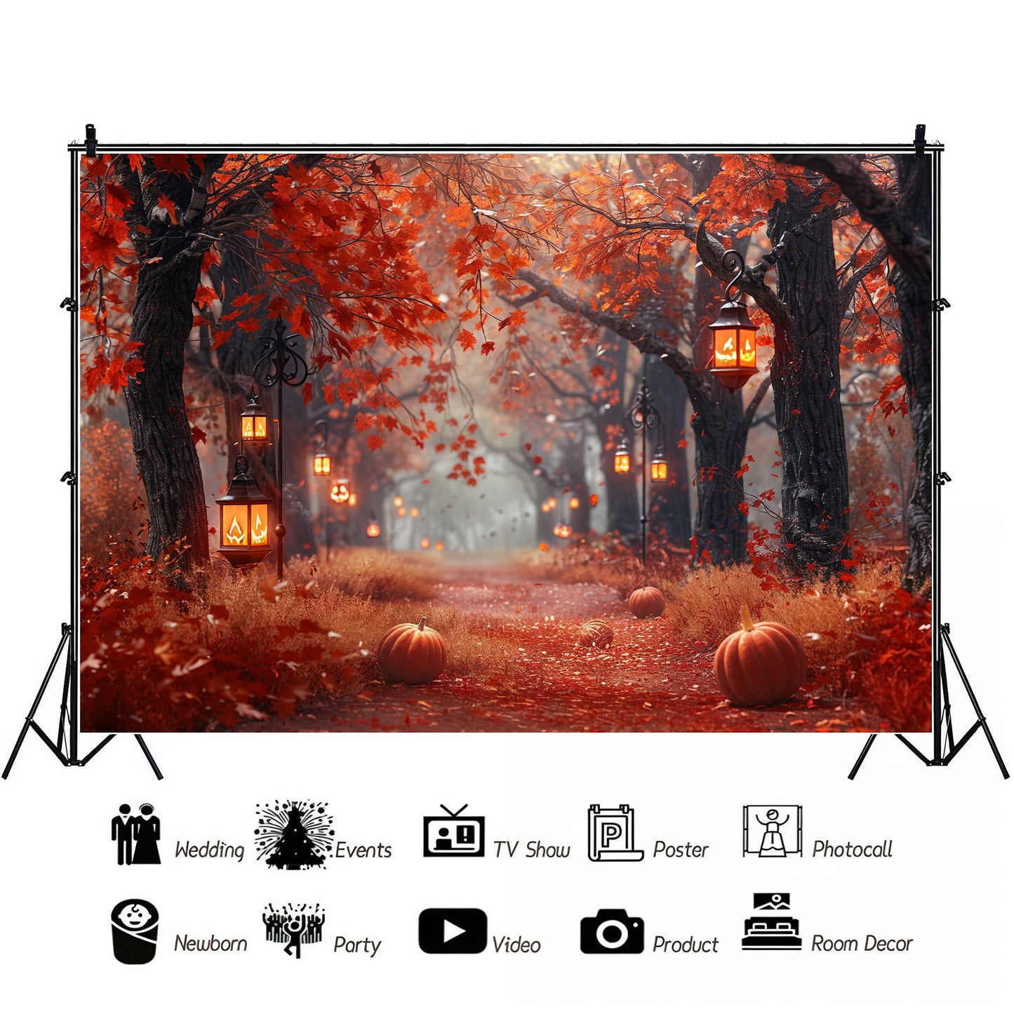 Spooky Autumn Lantern Path Backdrop