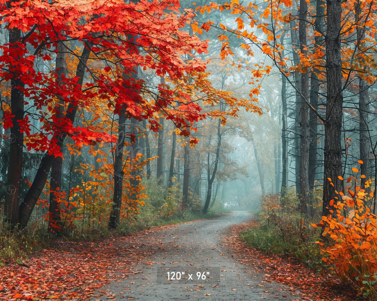 Misty Autumn Forest Path Backdrop