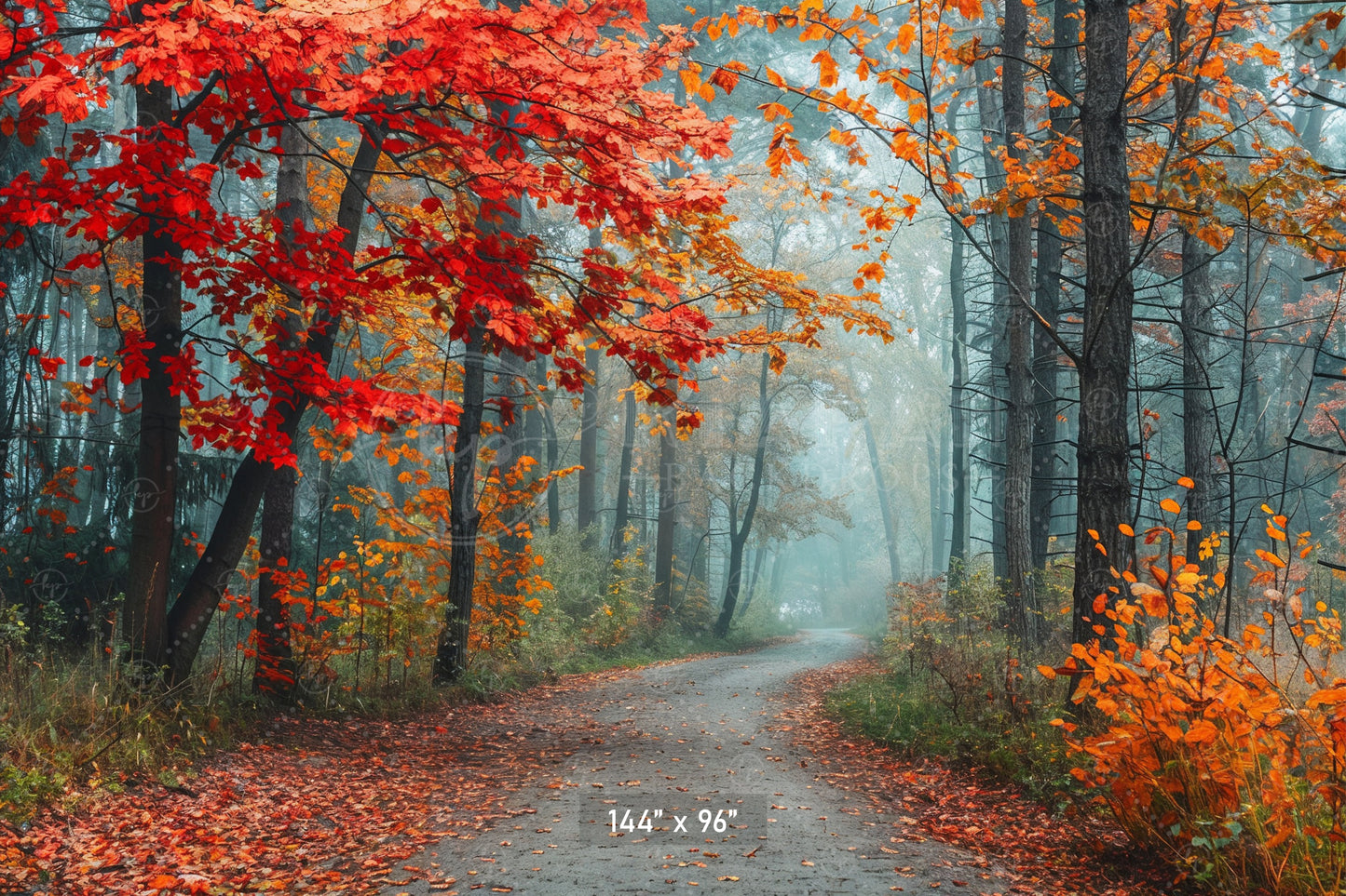 Misty Autumn Forest Path Backdrop