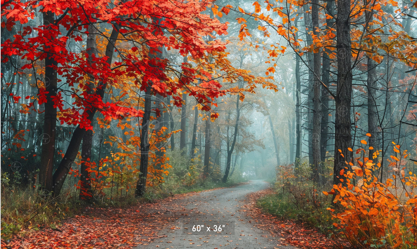 Misty Autumn Forest Path Backdrop