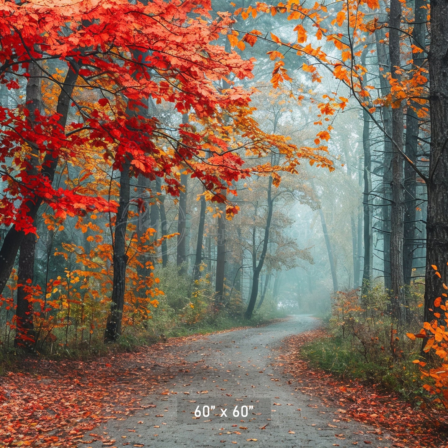 Misty Autumn Forest Path Backdrop