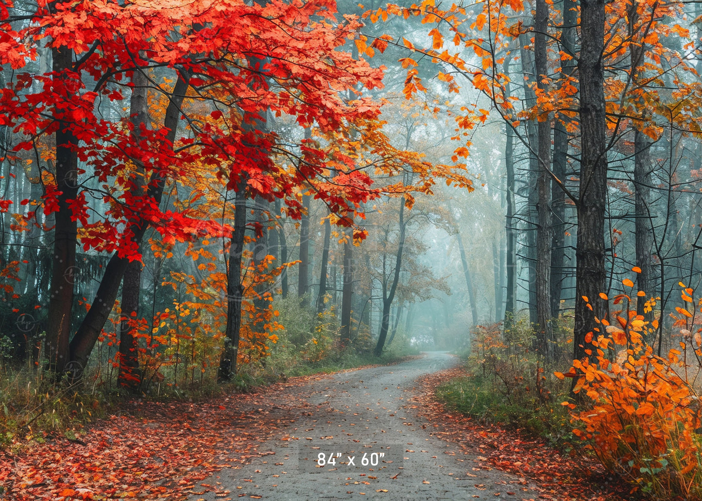 Misty Autumn Forest Path Backdrop