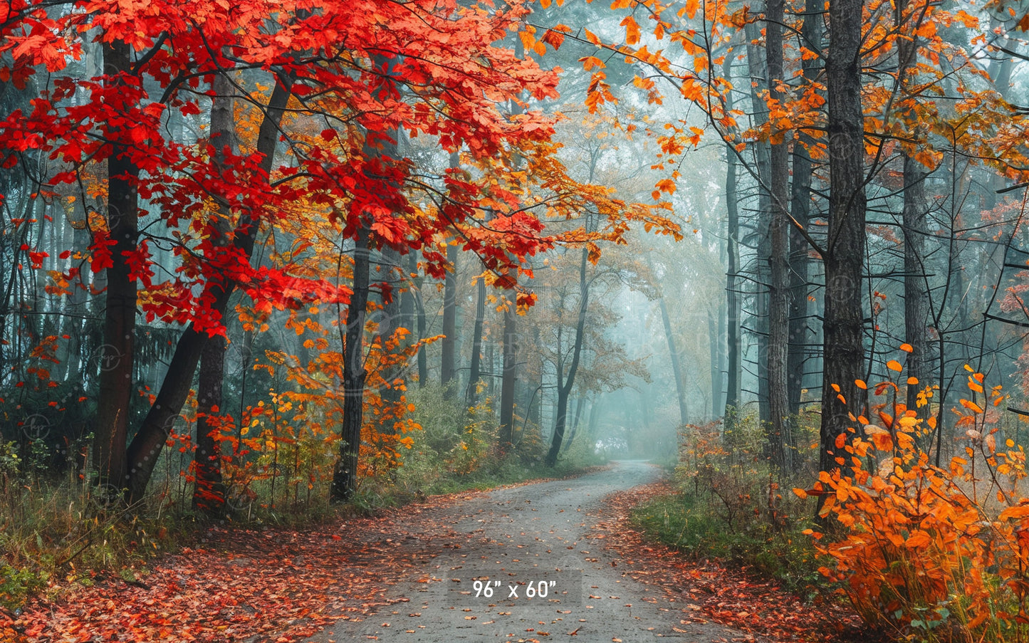 Misty Autumn Forest Path Backdrop