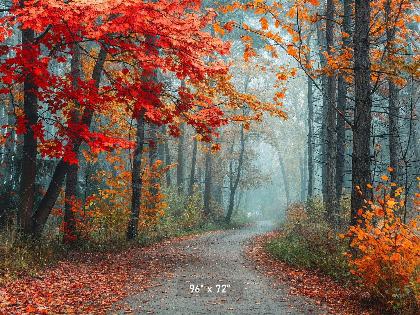 Misty Autumn Forest Path Backdrop