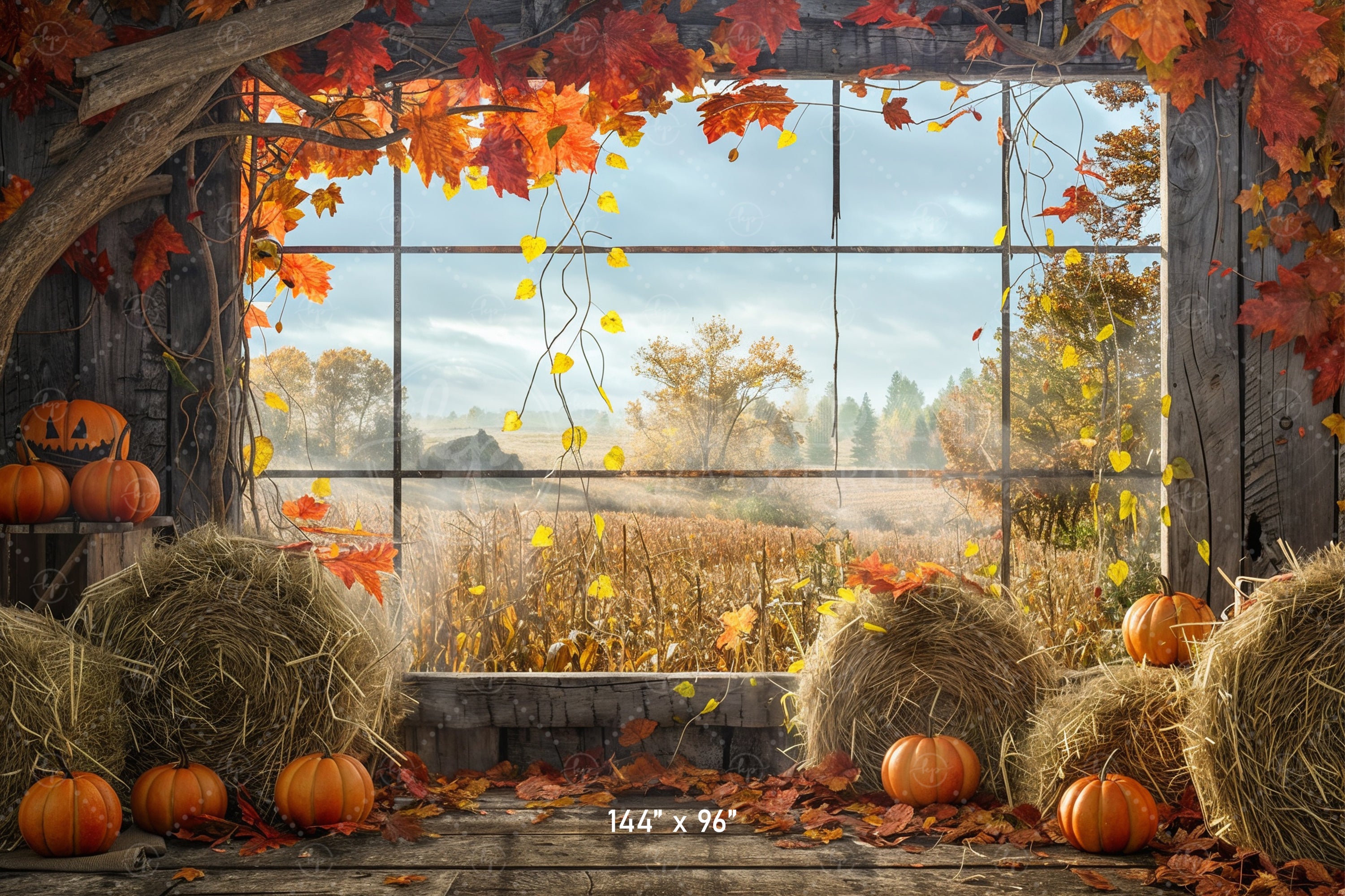 Rustic Harvest Window View Backdrop
