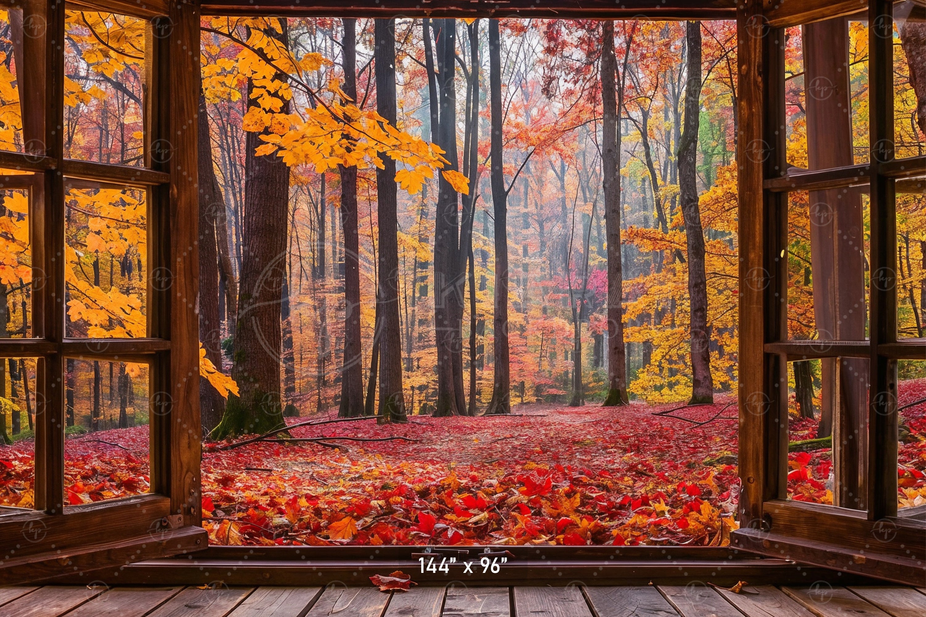 Vibrant Autumn Forest Window View Backdrop