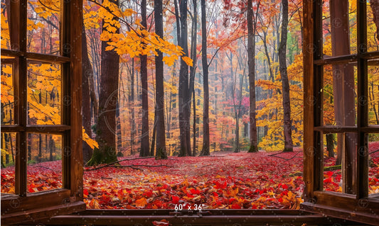 Vibrant Autumn Forest Window View Backdrop