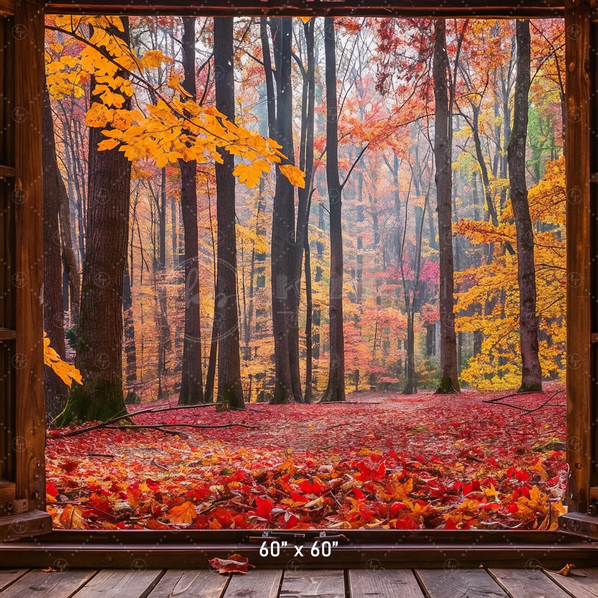 Vibrant Autumn Forest Window View Backdrop