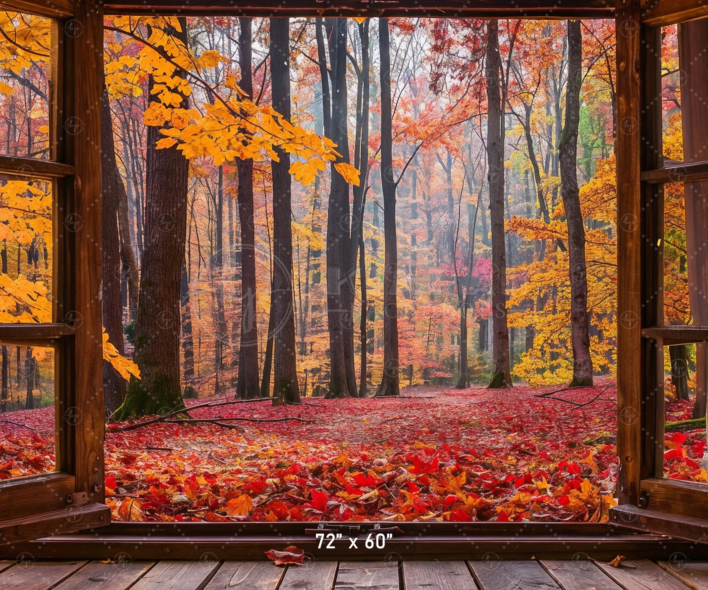 Vibrant Autumn Forest Window View Backdrop