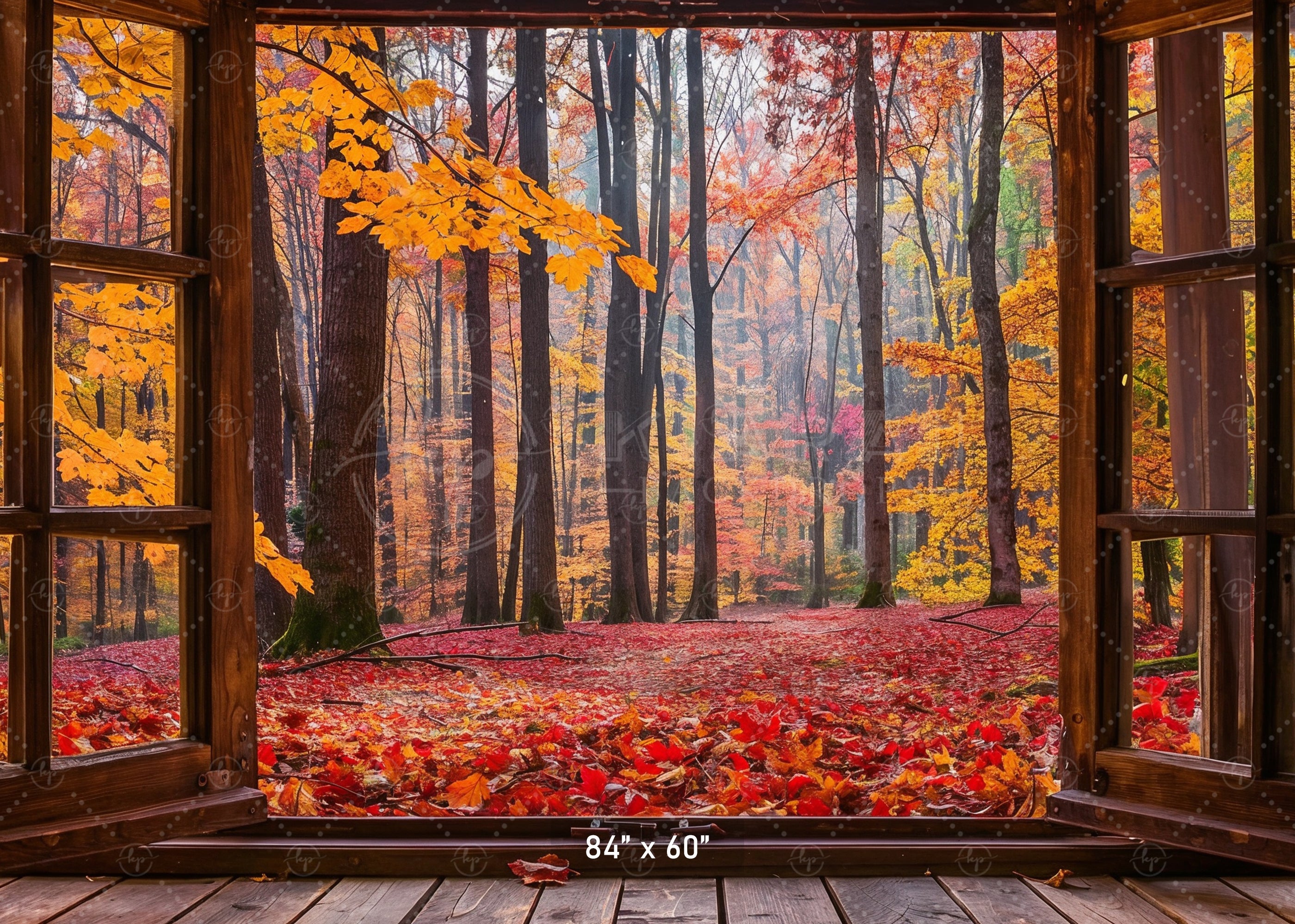Vibrant Autumn Forest Window View Backdrop