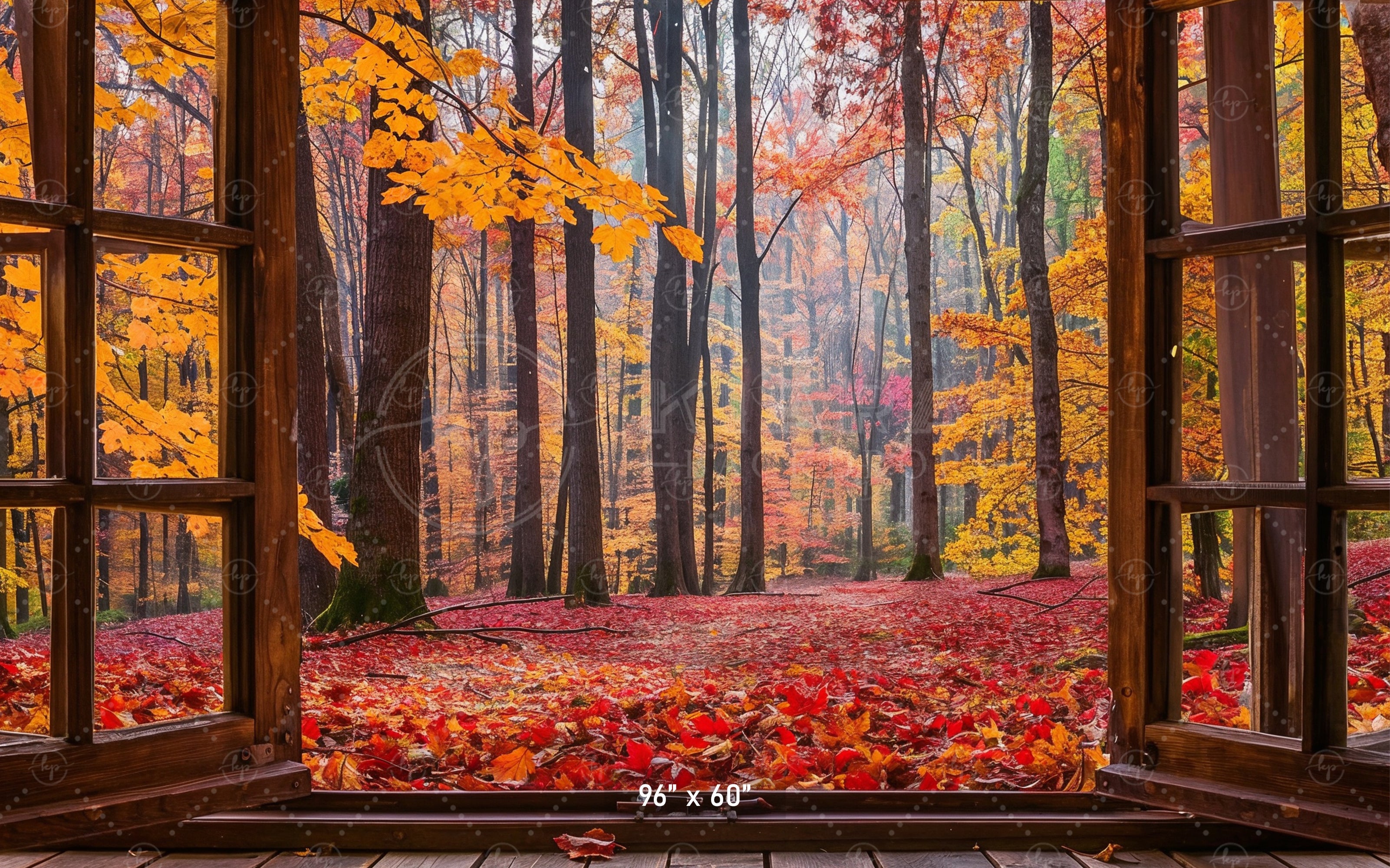 Vibrant Autumn Forest Window View Backdrop