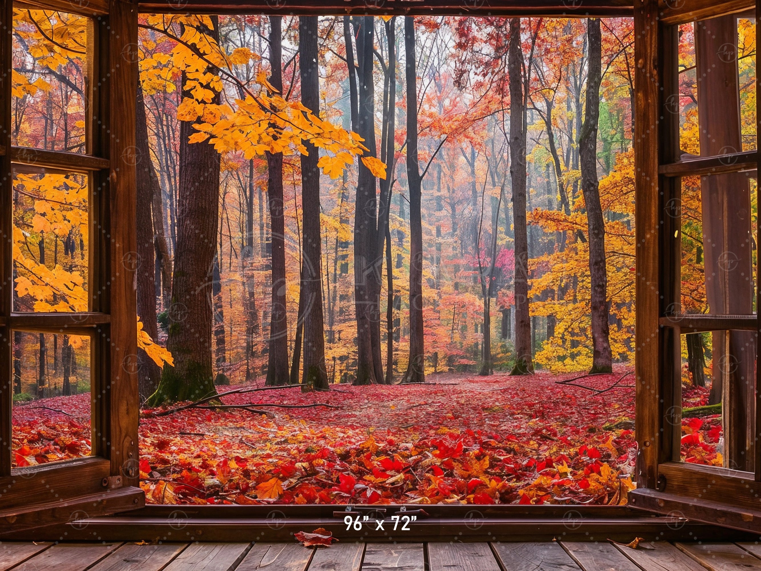 Vibrant Autumn Forest Window View Backdrop