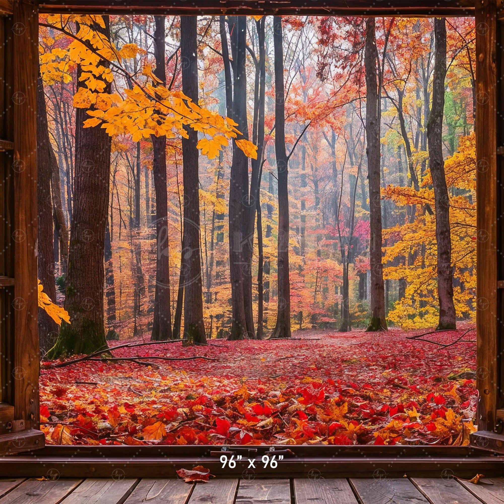 Vibrant Autumn Forest Window View Backdrop