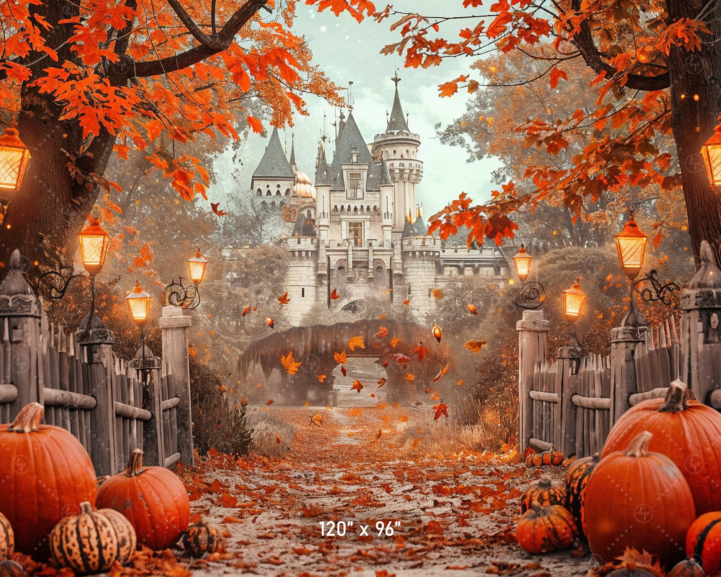 Autumn Castle Lantern Path Backdrop