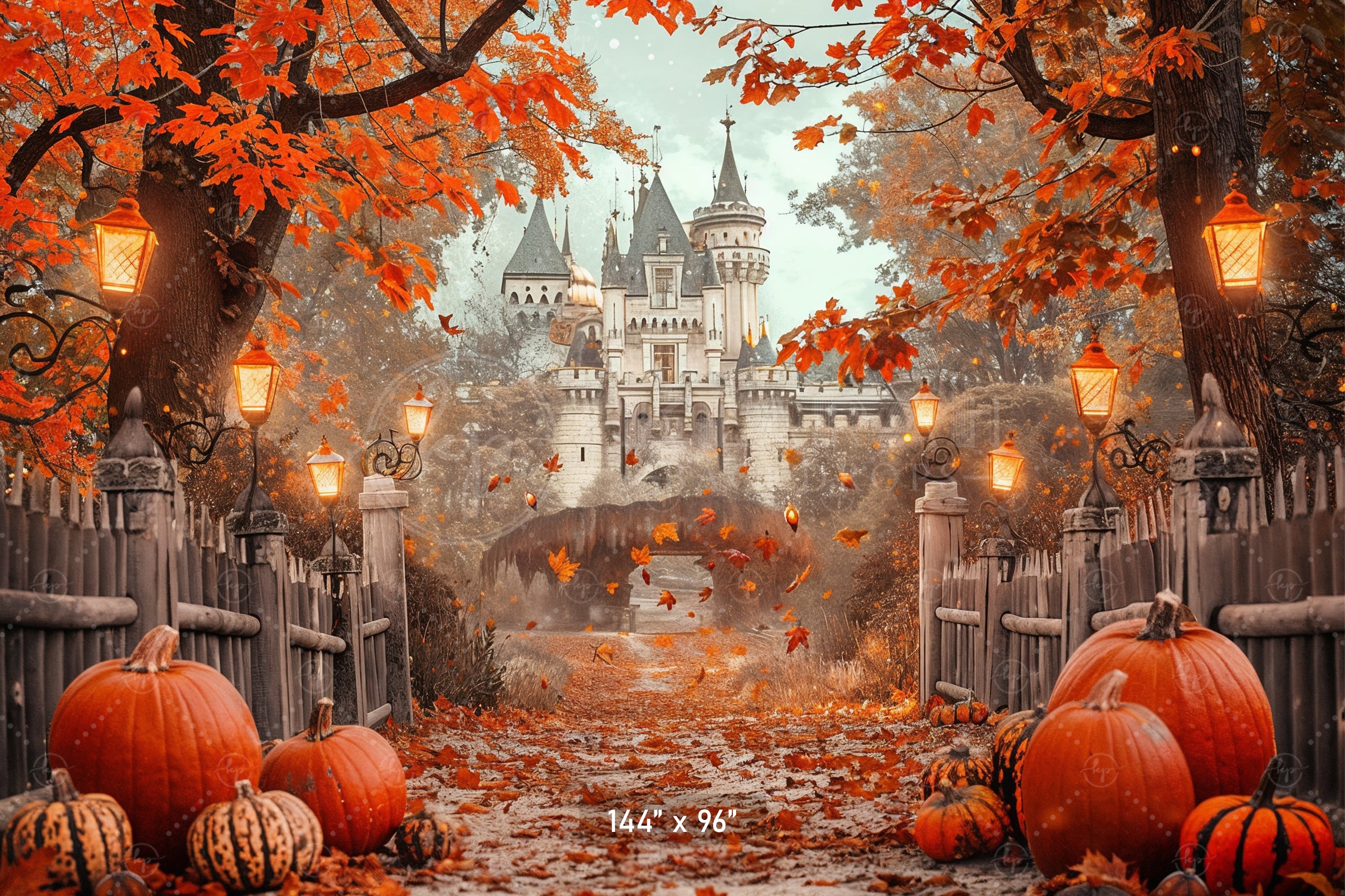 Autumn Castle Lantern Path Backdrop