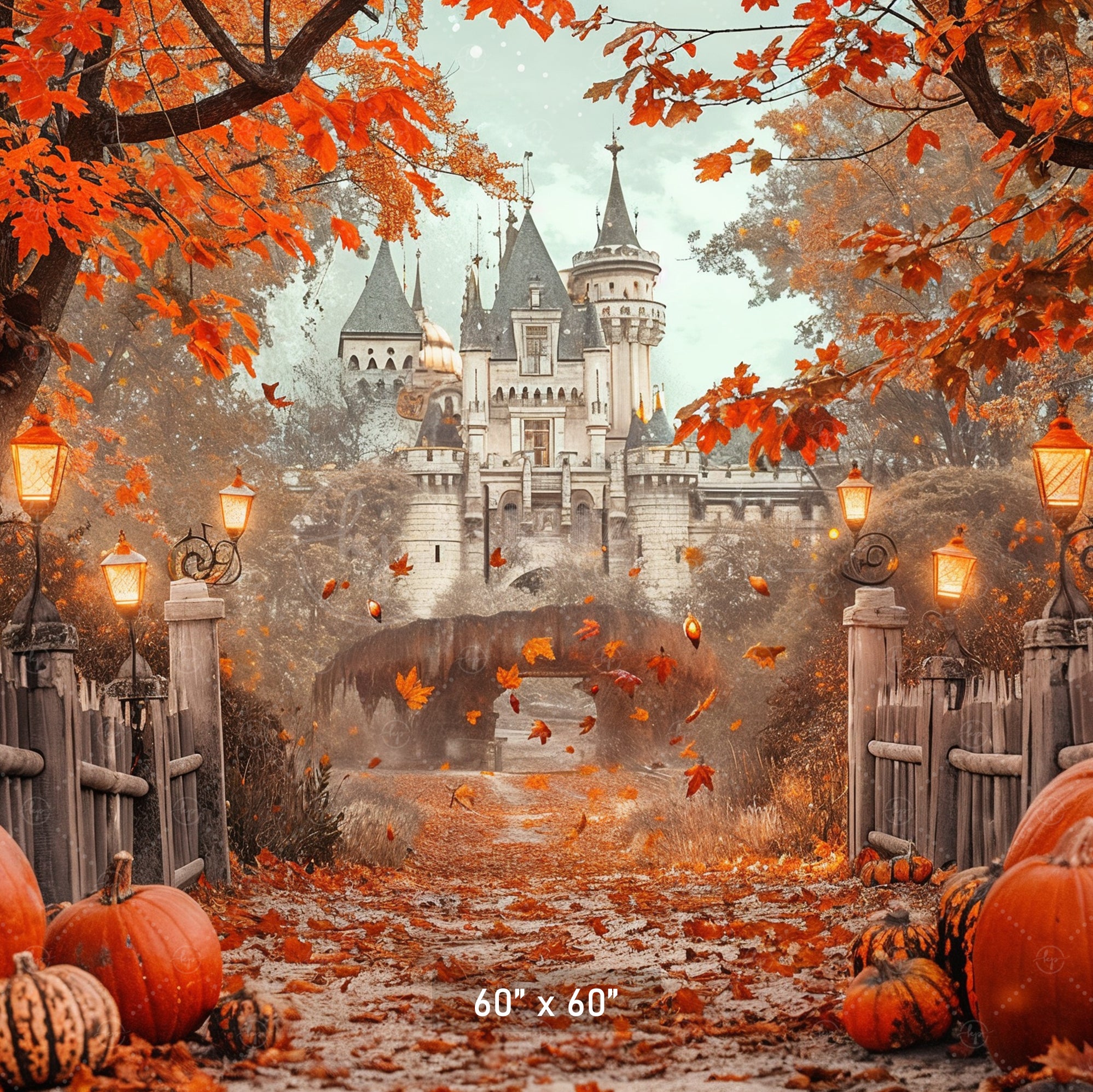 Autumn Castle Lantern Path Backdrop