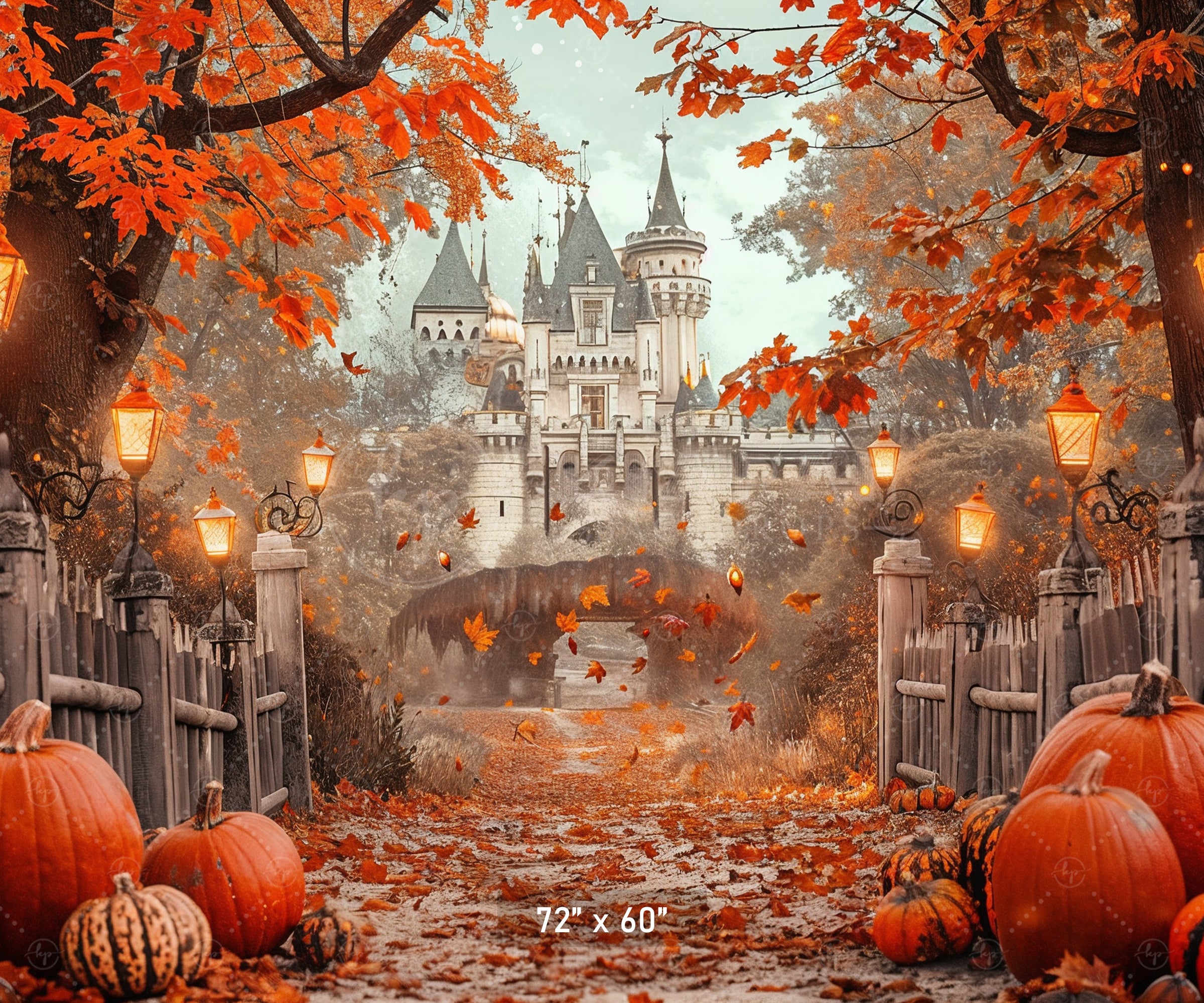 Autumn Castle Lantern Path Backdrop