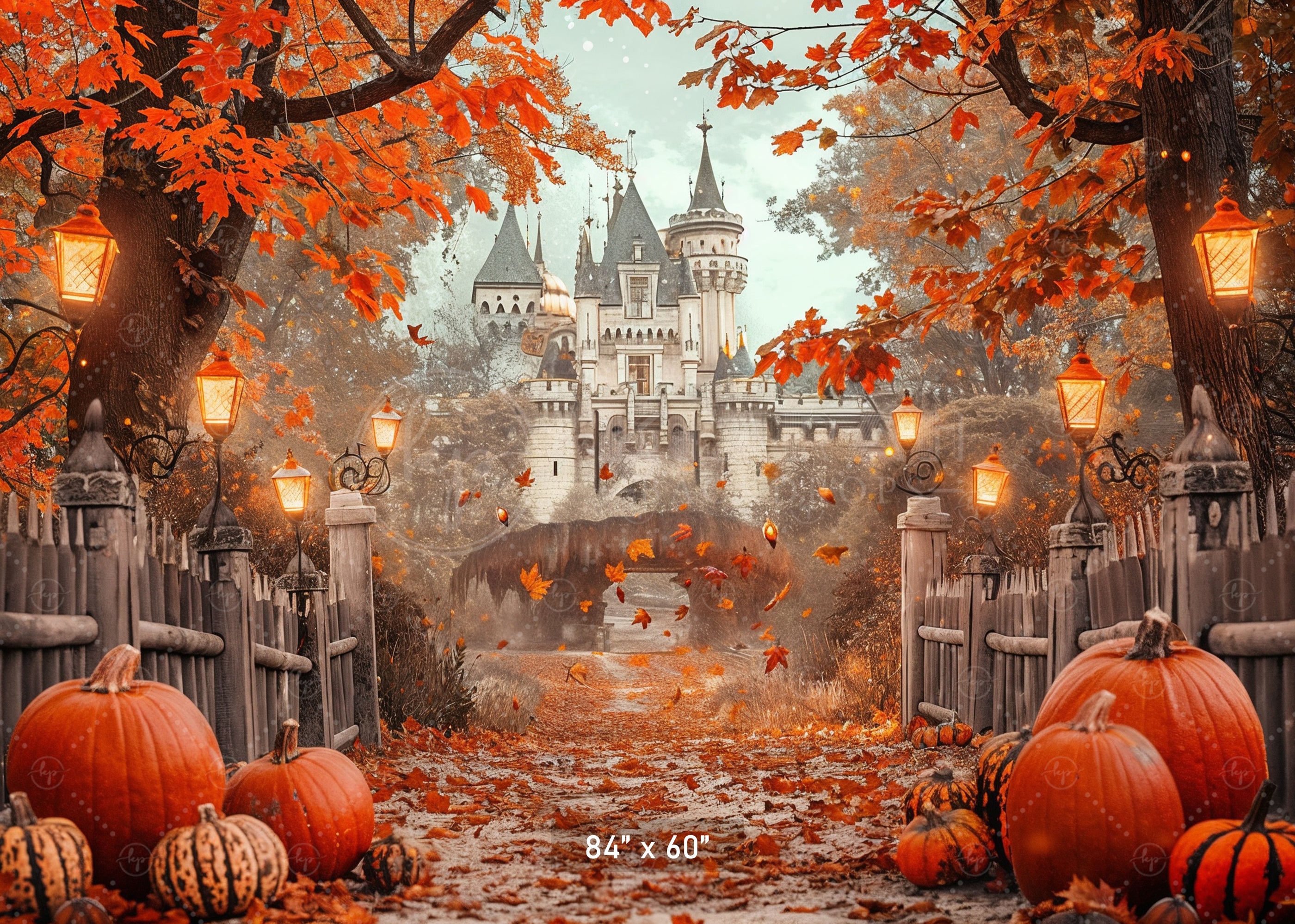 Autumn Castle Lantern Path Backdrop