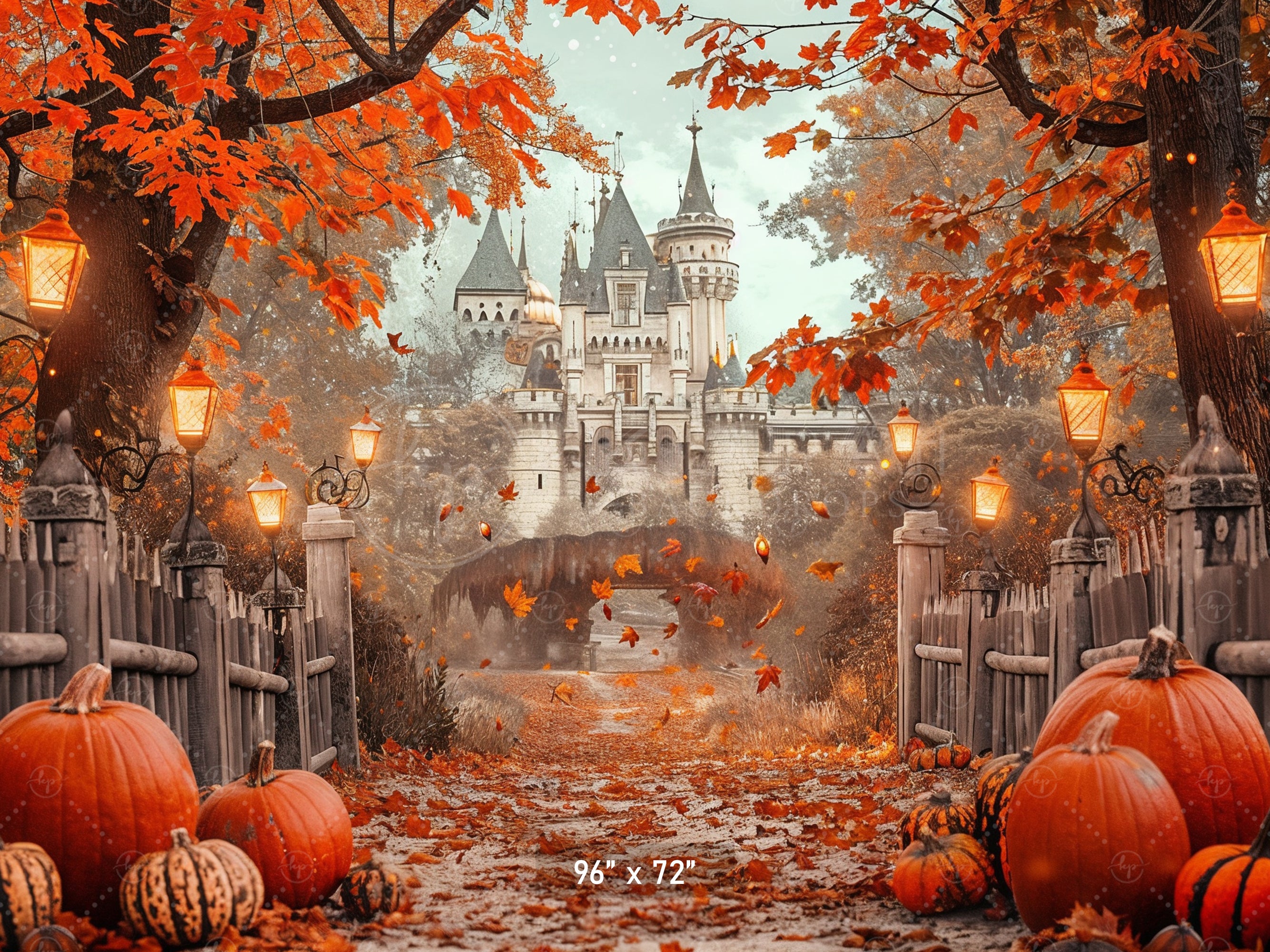 Autumn Castle Lantern Path Backdrop