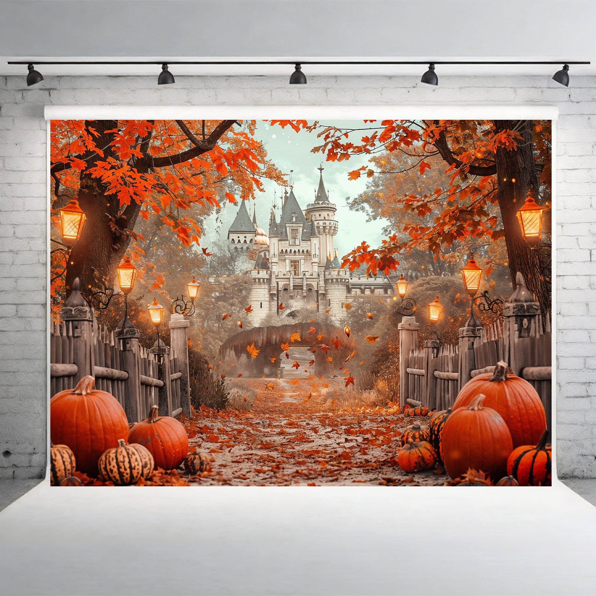 Autumn Castle Lantern Path Backdrop