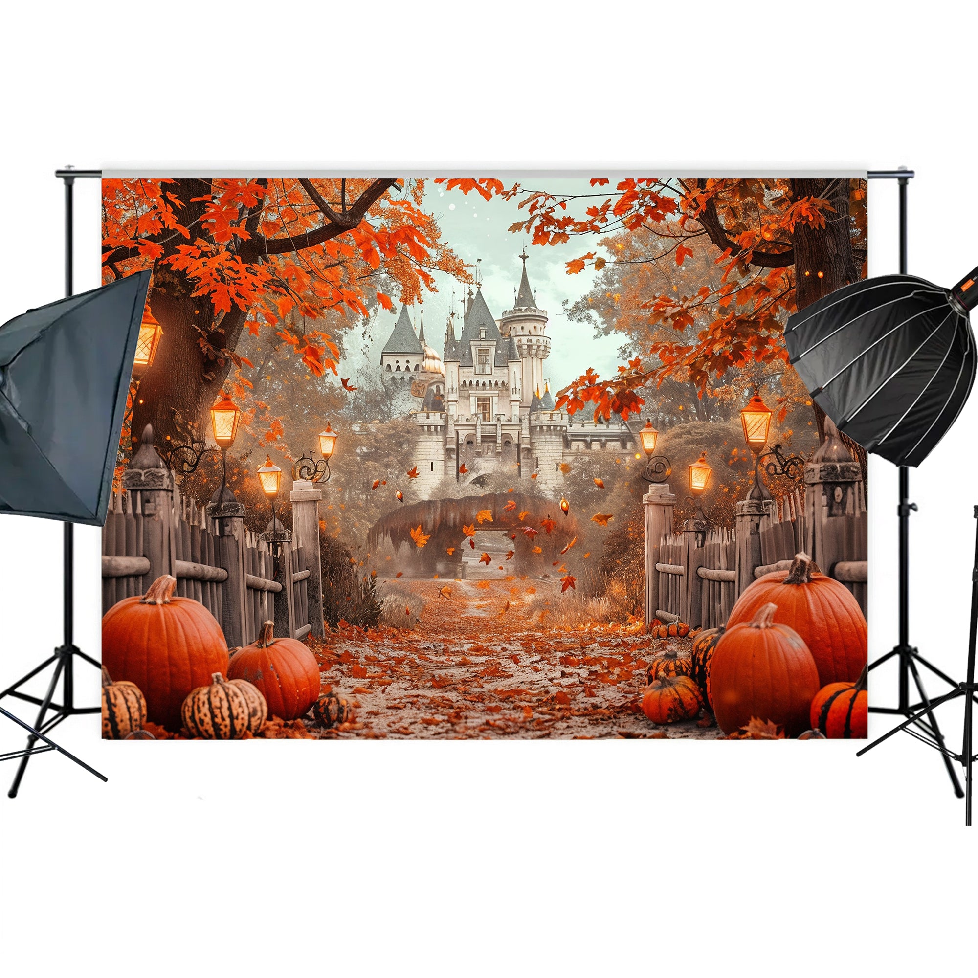 Autumn Castle Lantern Path Backdrop