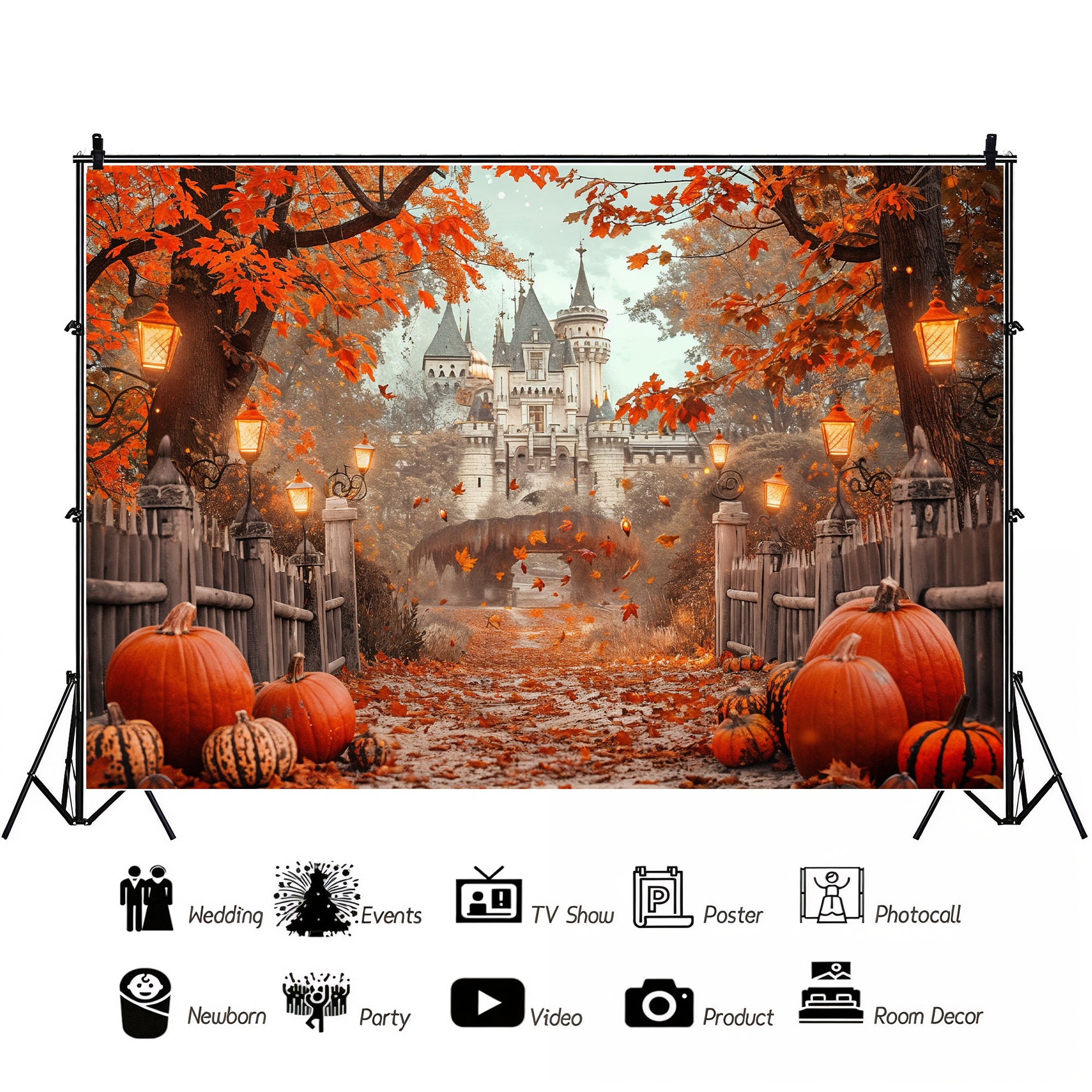 Autumn Castle Lantern Path Backdrop