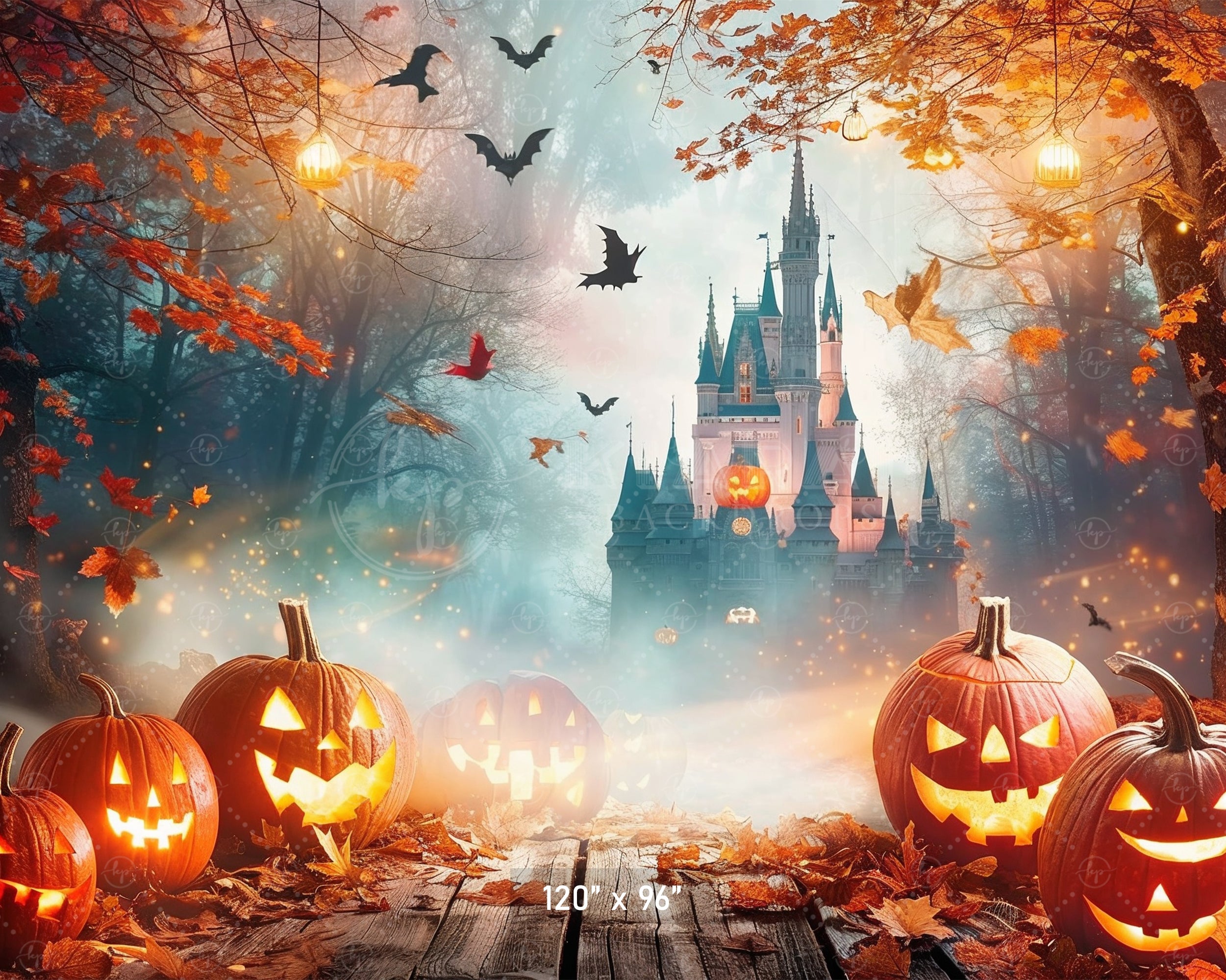Mystical Halloween Castle Glow Backdrop